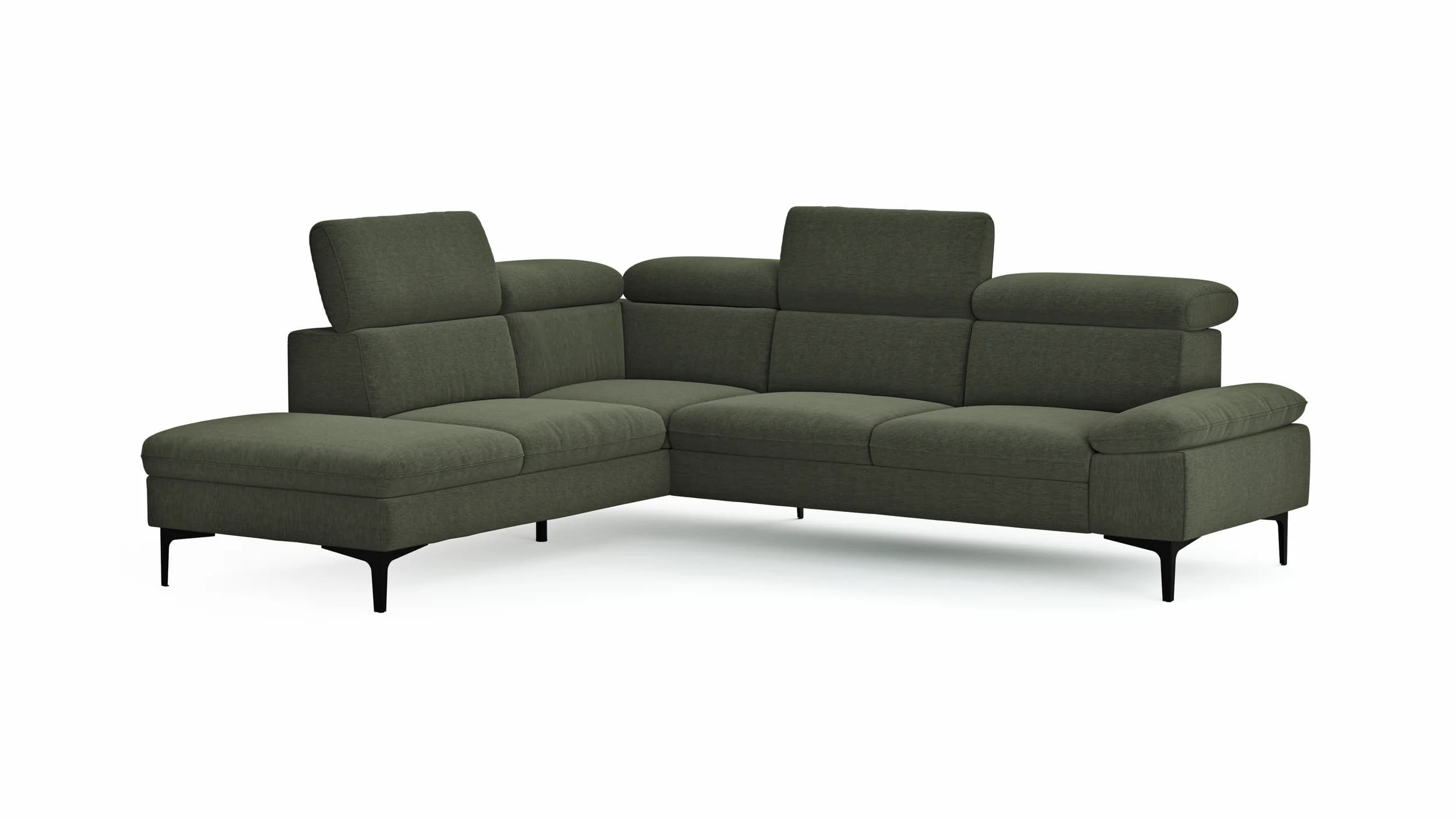 Ecksofa Felipa - Ecke links mit 2,5-Sitzer inkl. Kopfteil verstellbar, Stoff, Dunkelgrün