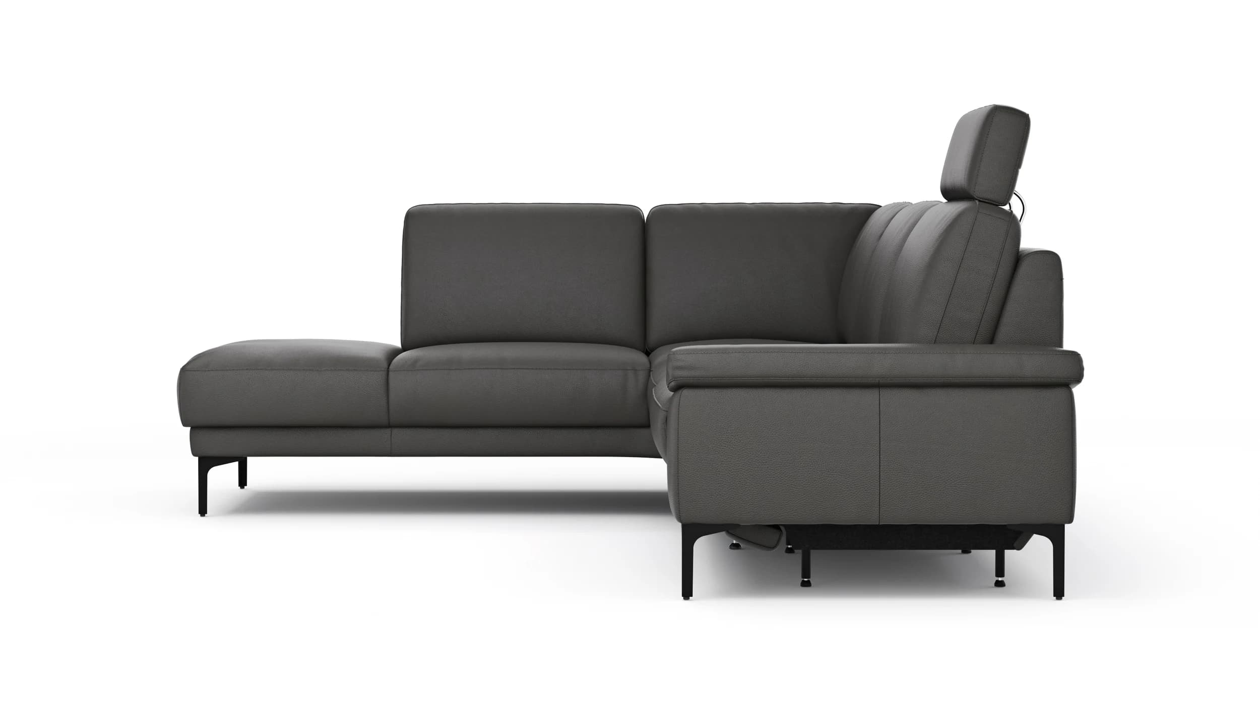 Ecksofa Matero - Ecke mit 2-Sitzer rechts inkl. Relaxfunktion motorisch und Sitzvorzug, Leder, Anthrazit