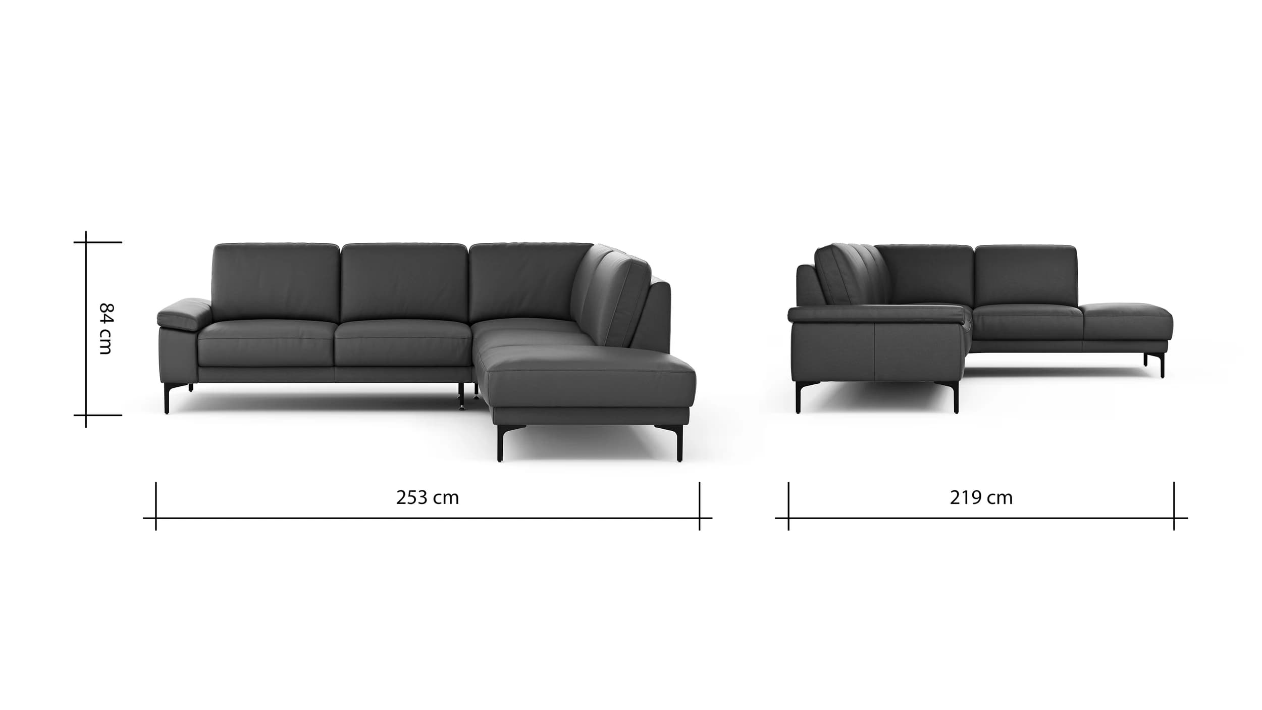 Ecksofa Matero - 2-Sitzer mit Ecke rechts, Leder, Anthrazit