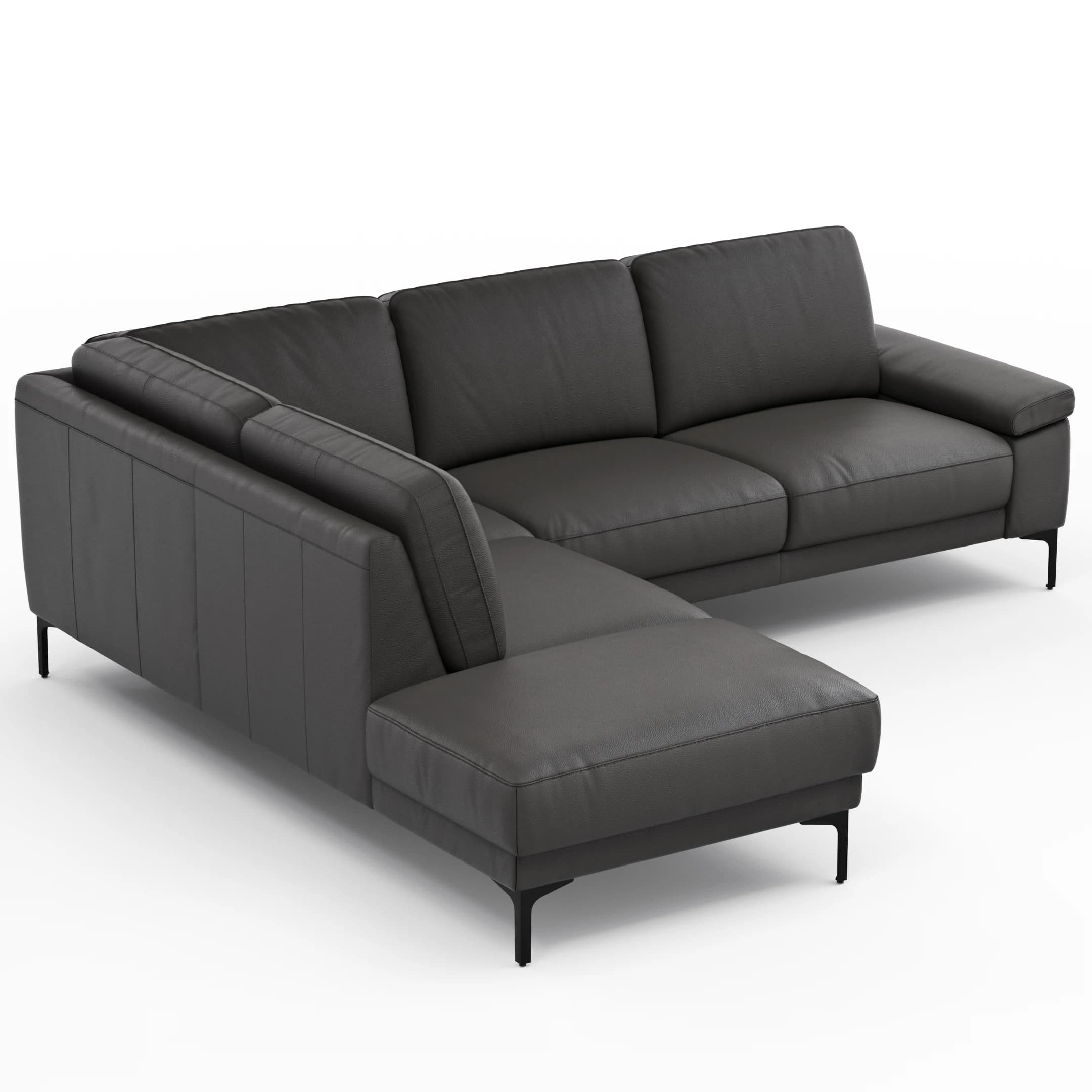 Ecksofa Matero - Ecke mit 2-Sitzer rechts, Leder, Anthrazit