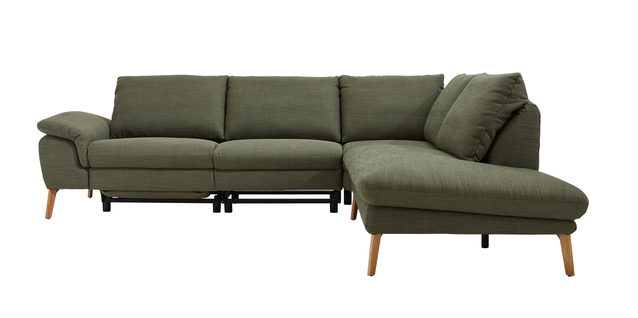 Ecksofa Gotera - 1,5-Sitzer med. + 1,5-Sitzer med. links mit Ecke und Abschlussteil rechts inkl. Rückenlehne verstellbar, Stoff, Olivgrün