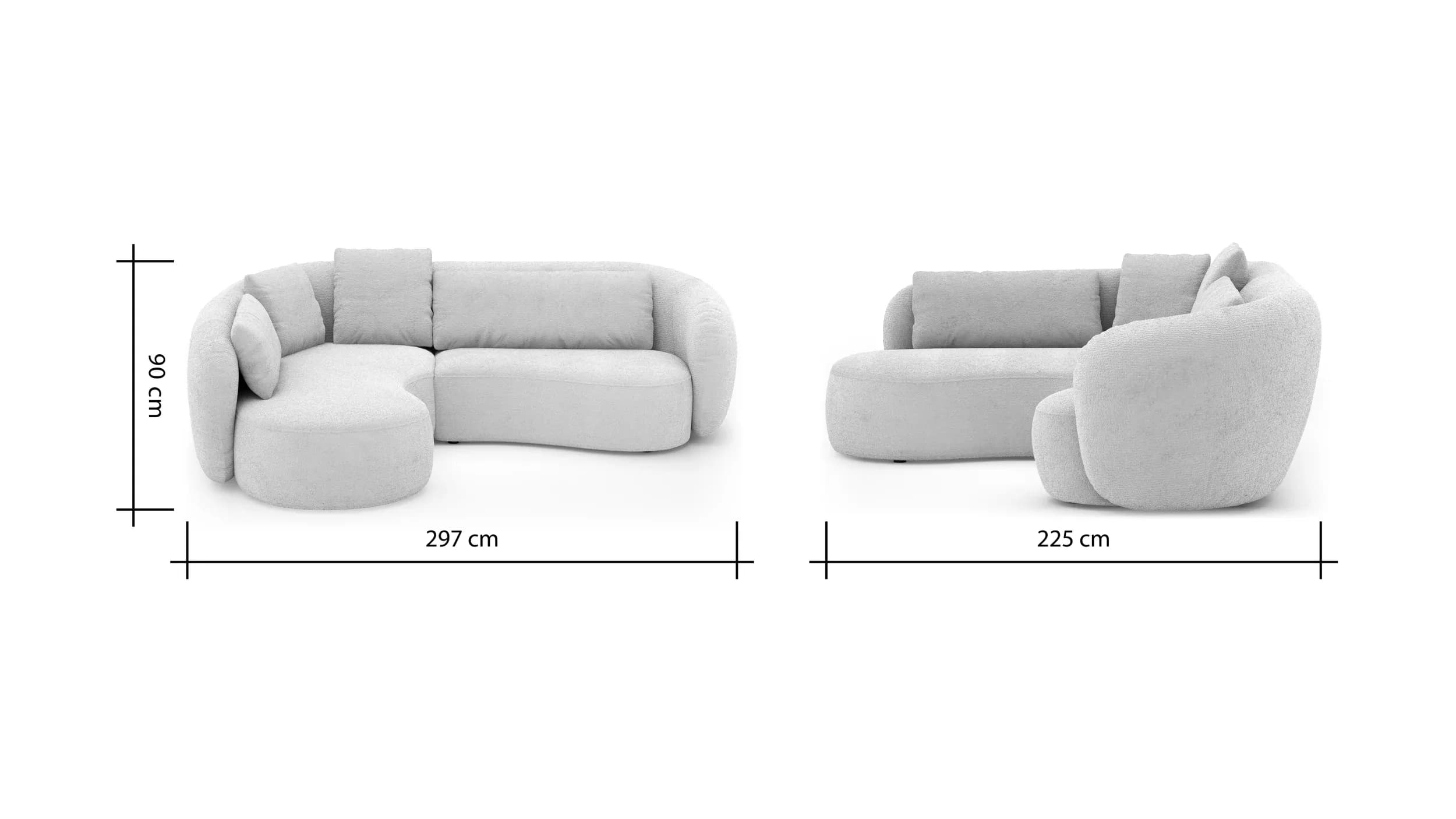 Ecksofa Karasu - Ottomane links mit 3-Sitzer rechts, Stoff, Natur