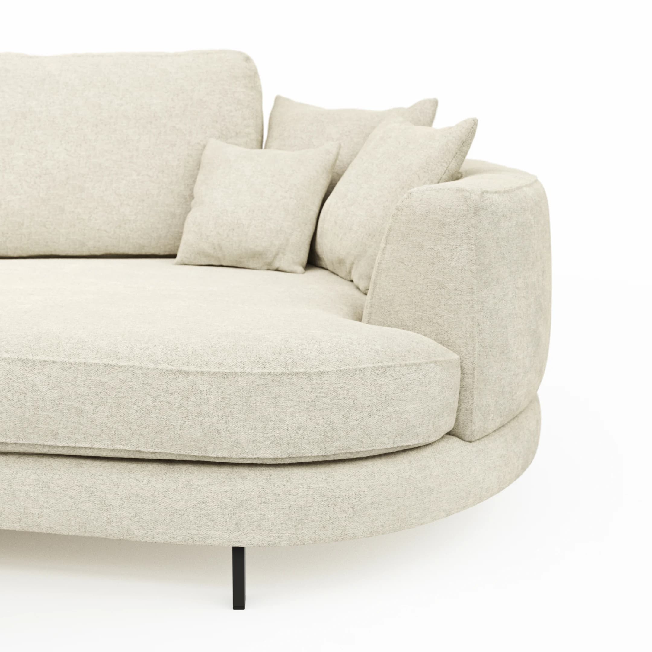 Ecksofa Solenne - Ottomane links mit Diwan rund rechts, Stoff, Weiß
