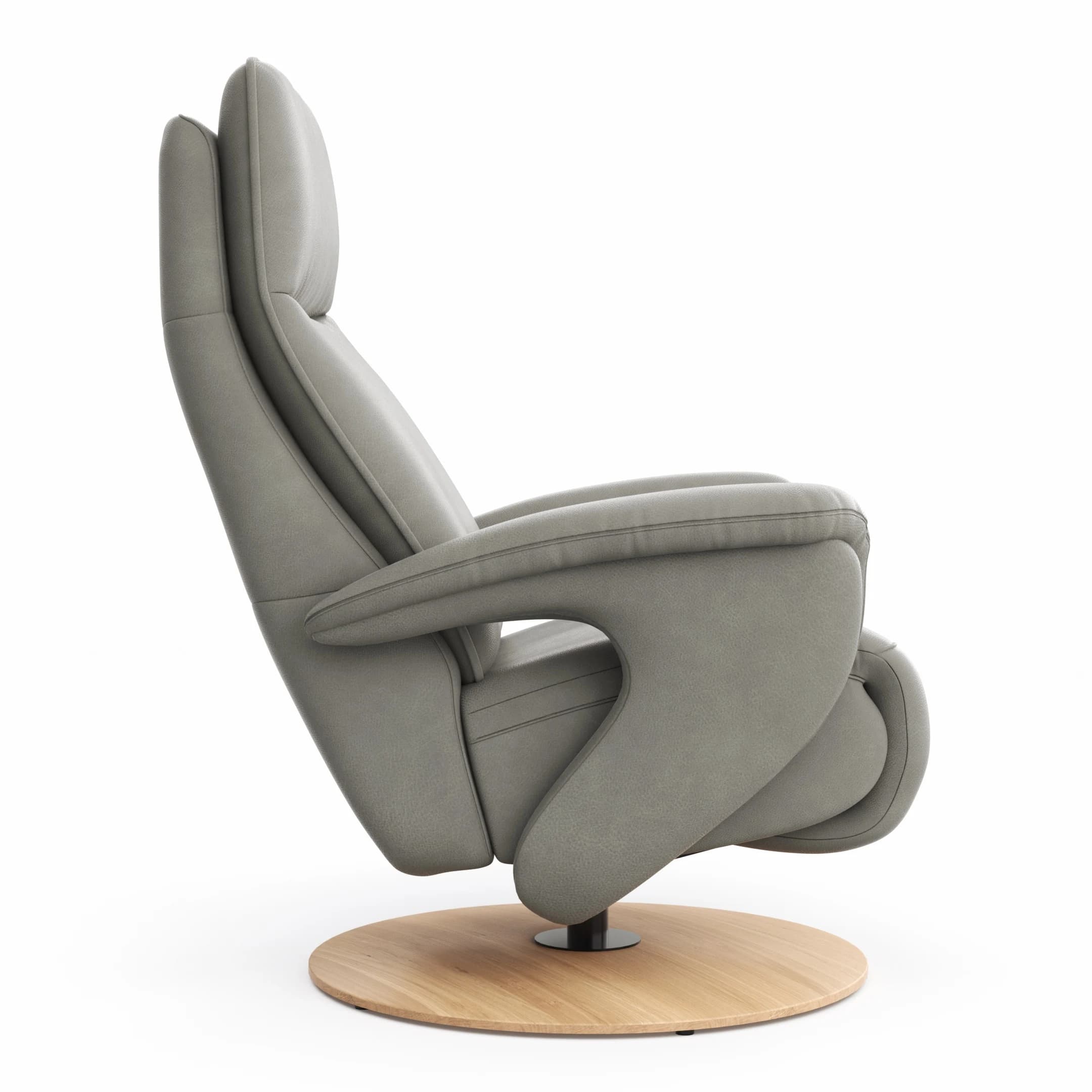Sessel Tulsa Relax - Größe M, inkl. Kopf-/Fußteil/Rückenlehne verstellbar, Leder, Graubeige