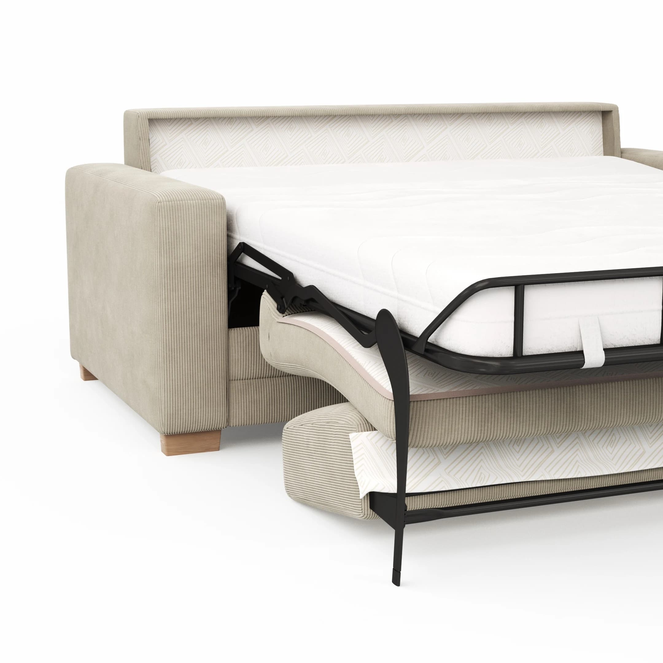 Sofa Lakeville 1 - 2-Sitzer inkl. Schlaffunktion, Gestell Schwarz, Stoff, Beige