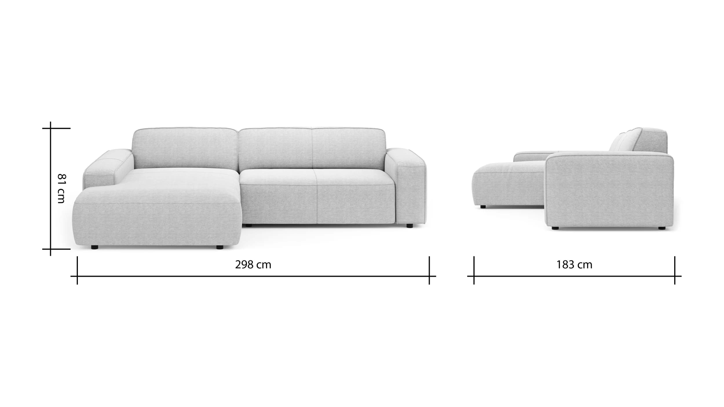 Ecksofa Denver - Longchair links mit 2-Sitzer, Stoff, Natur