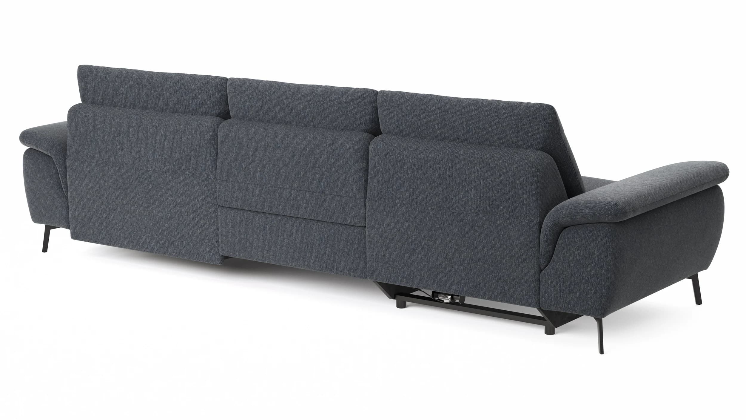 Ecksofa Gotera - 1,5-Sitzer med + 1,5-Sitzer med mit Longchair groß rechts inkl. Schlaffunktion (teilmotorisch), Armlehne klappbar, Rückenlehne verstellbar  und einmal Relaxfunktion (teilmotorisch), Stoff, Anthrazit