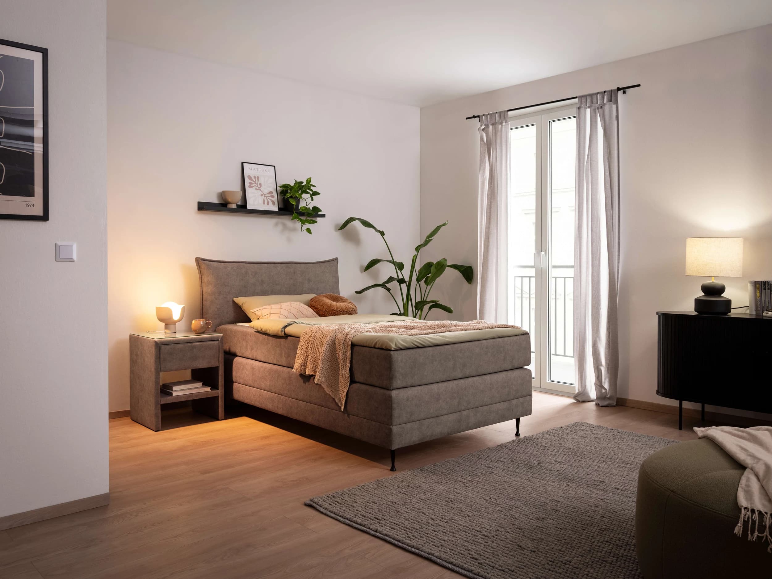 Boxspringbett EM Malo - Liegefläche ca. 120x200 cm, Stoff, braun