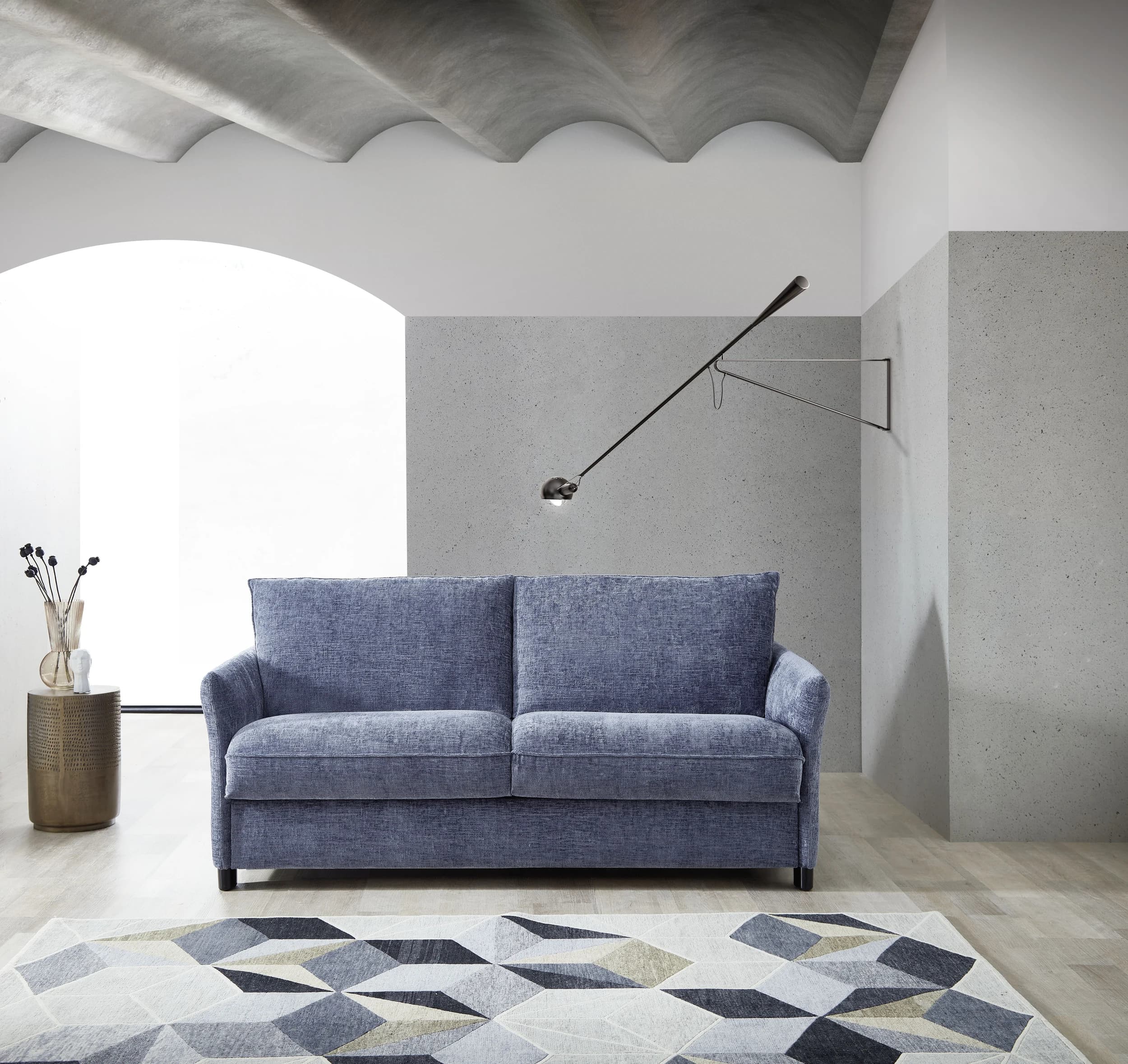 Sofa - 2-Sitzer mit Schlaffunktion, Stoff, Graublau