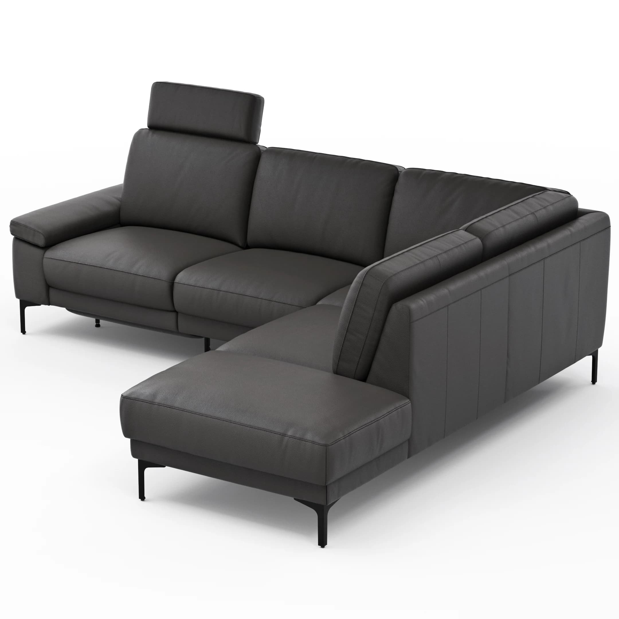 Ecksofa Matero - 2-Sitzer mit Ecke rechts inkl. Relaxfunktion motorisch und Sitzvorzug, Leder, Anthrazit