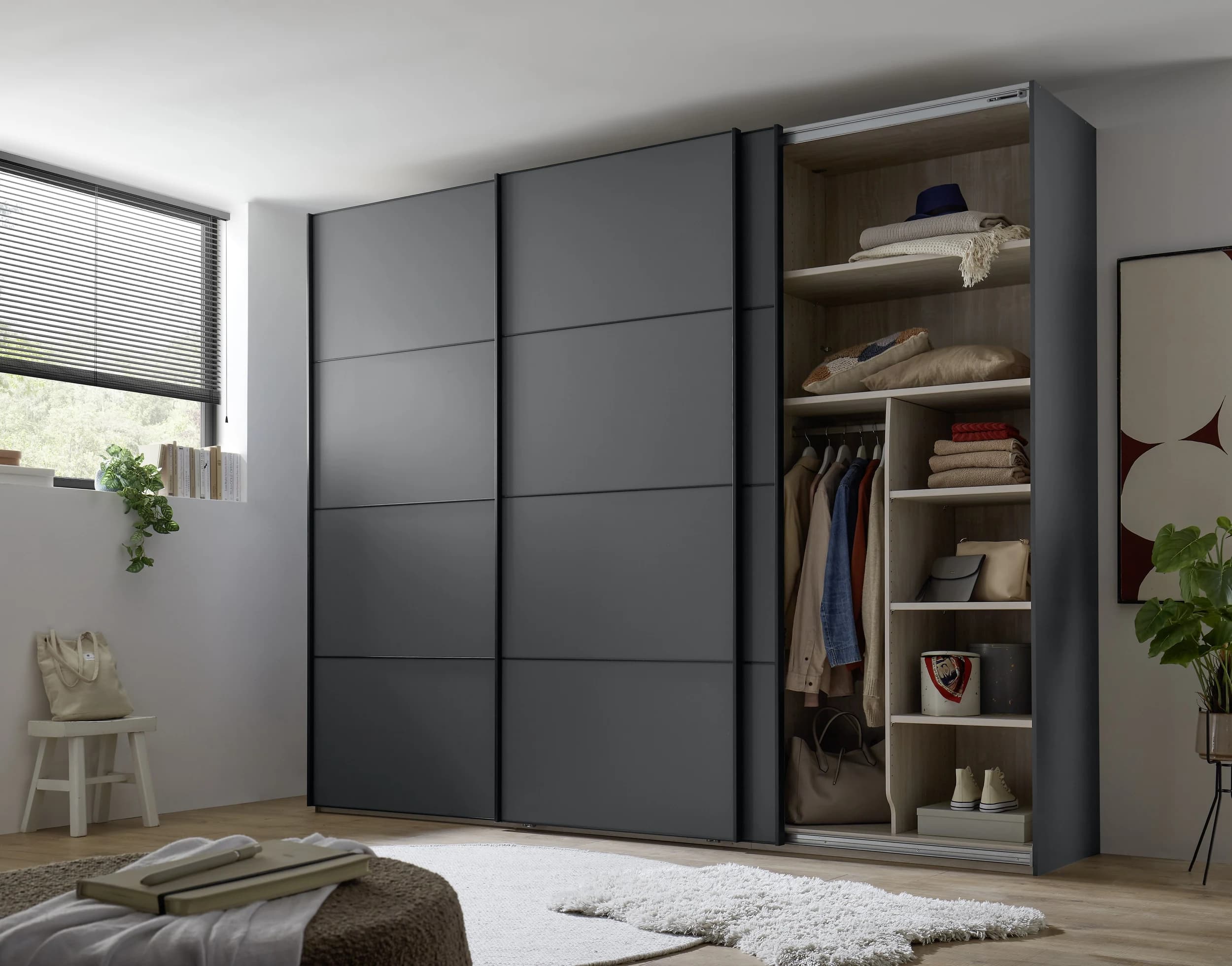 Schwebetürenschrank  3-türig EM Paredes - B. ca. 300 cm, Graphit