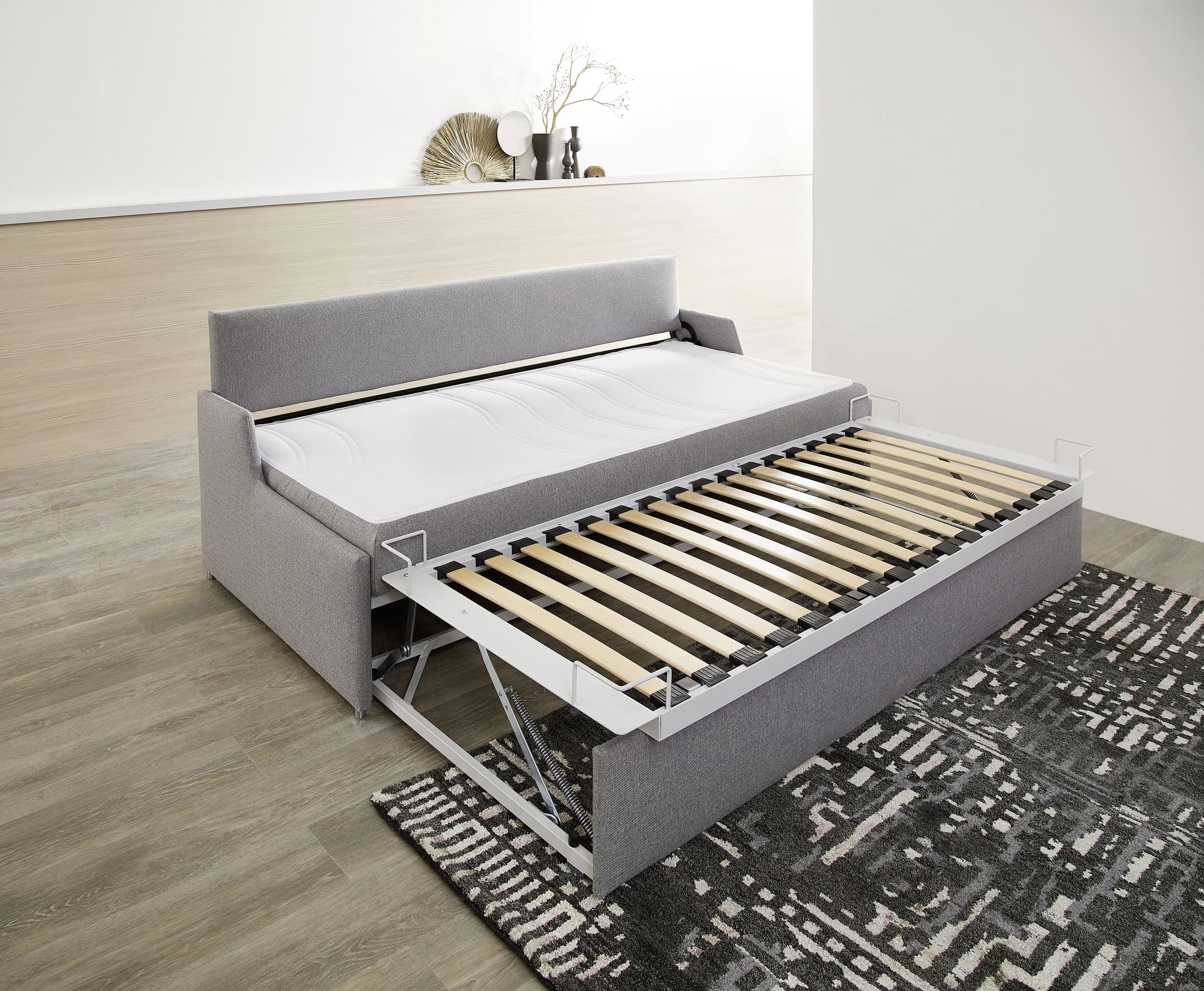 Sofa - 2-Sitzer, Schlaffunktion, Stoff, Grau
