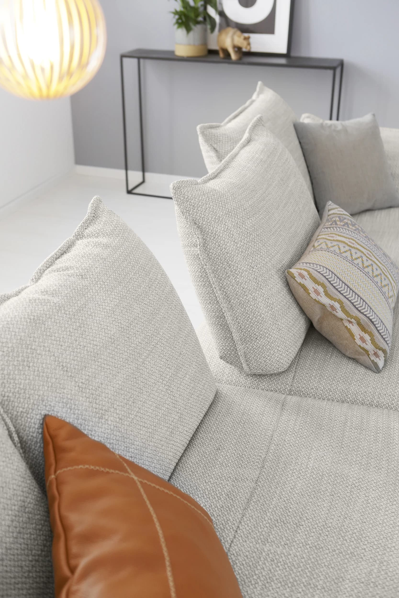 Ecksofa - 2-Sitzer mit Ecke rechts, Sitztiefe verstellbar, Stoff, Hellgrau