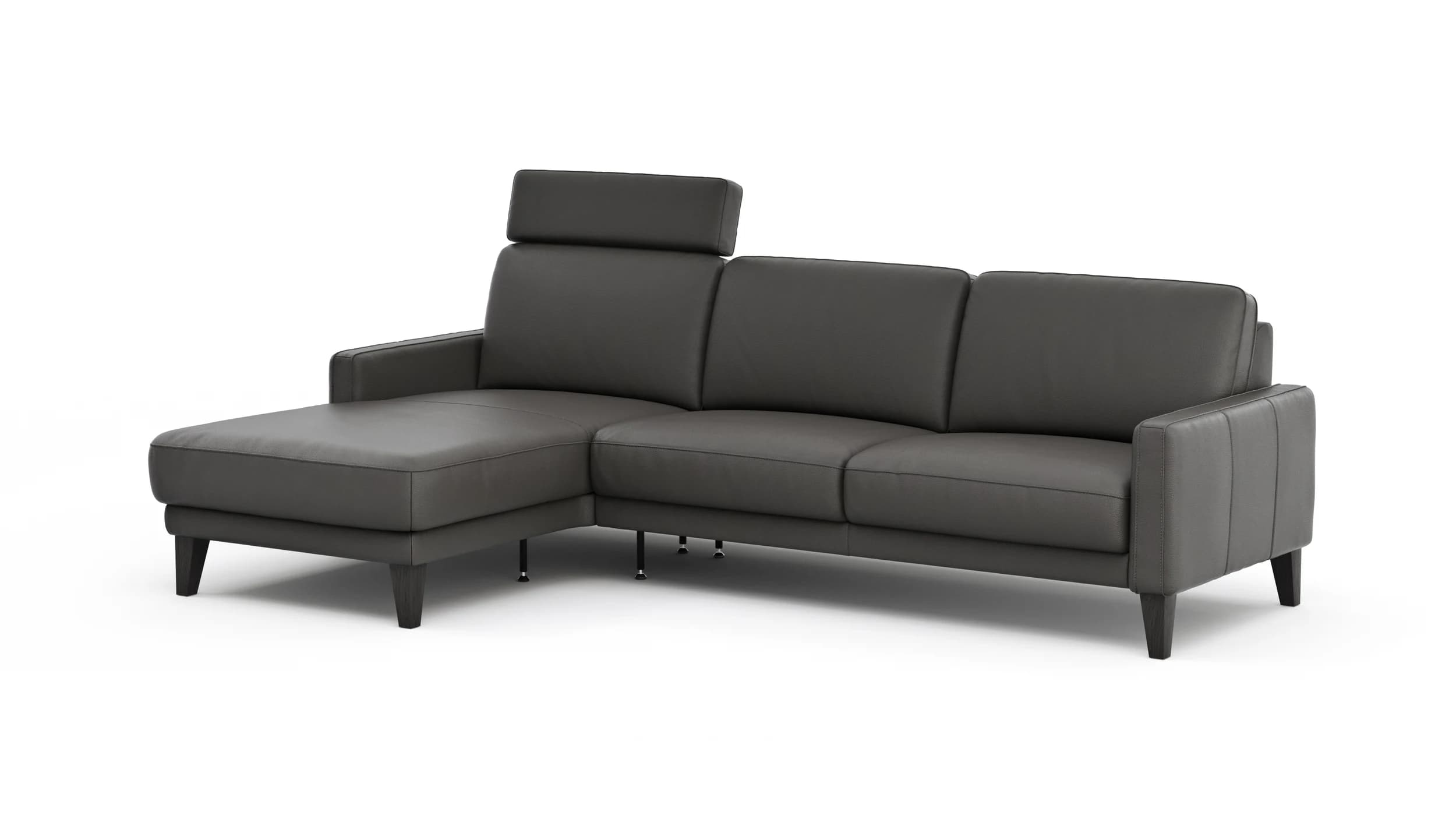Ecksofa Matero - Longchair mit 2,5-Sitzer rechts inkl. Relaxfunktion motorisch, Leder, Anthrazit