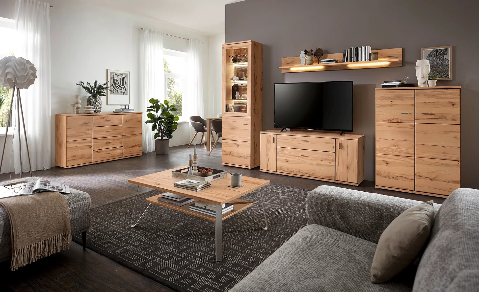 Sideboard EM Locarno -  Grau, Risseiche