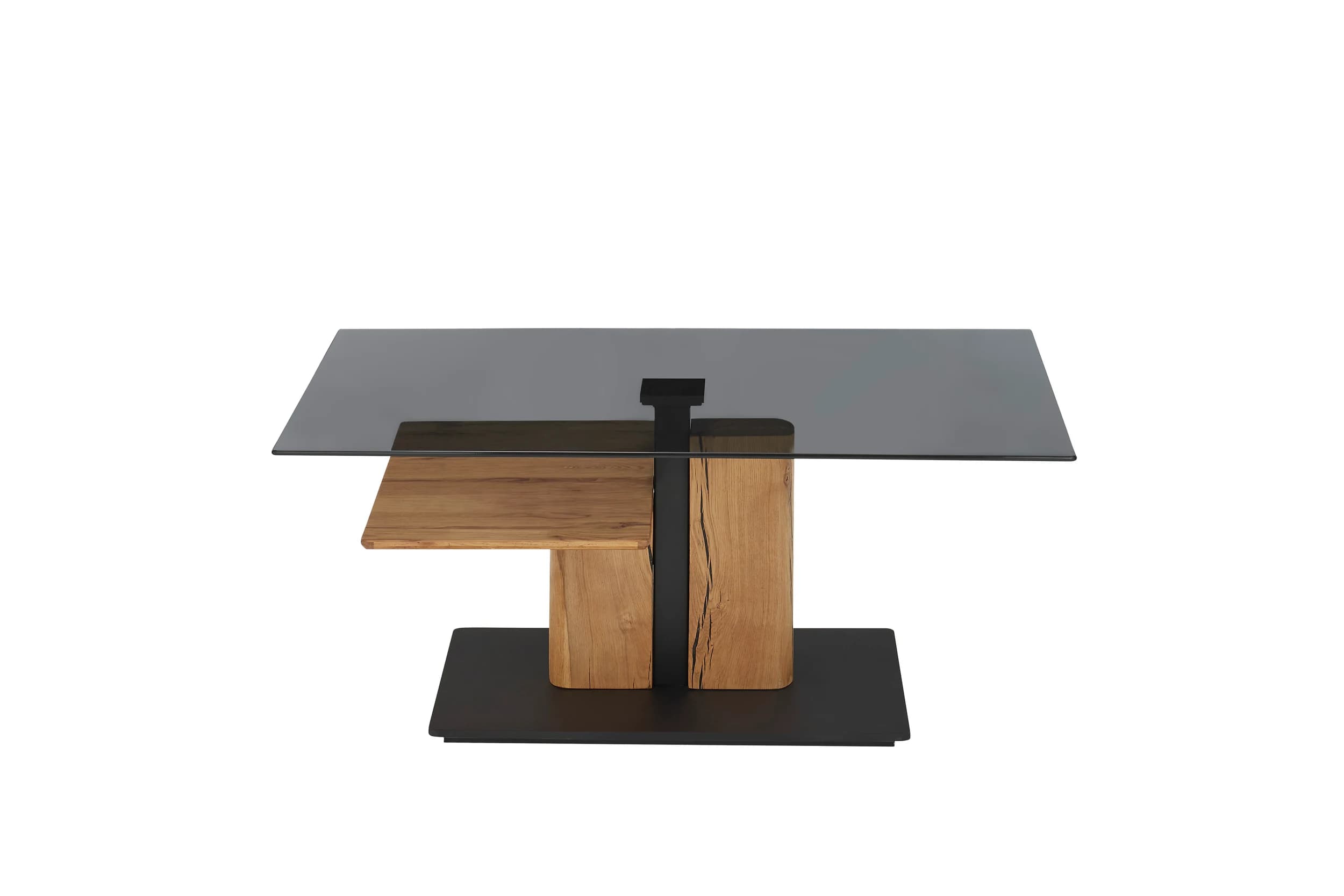 Couchtisch - höhenverstellbar, LBH ca. 105x65x45 cm, Glas grau, Eiche massiv
