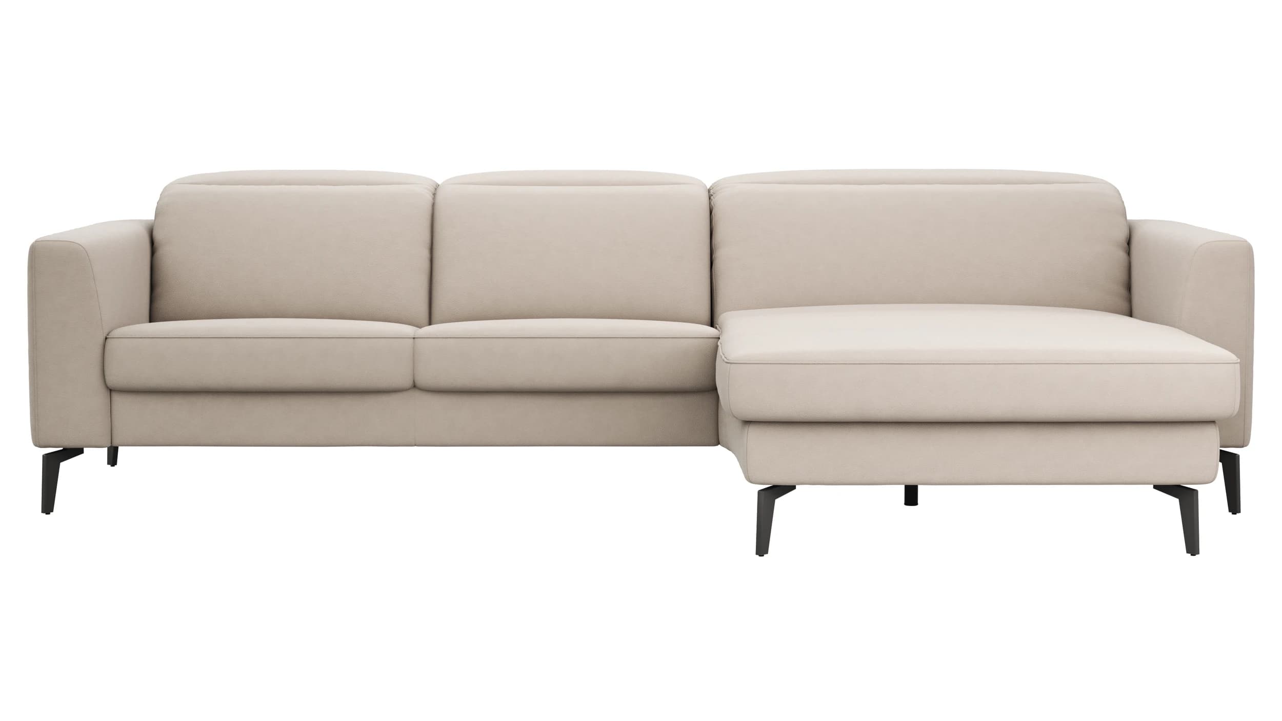 Ecksofa Rafaela 2.0 - 2,5-Sitzer mit Longchair rechts inkl. Kopfteilverstellung, Leder, Champagner