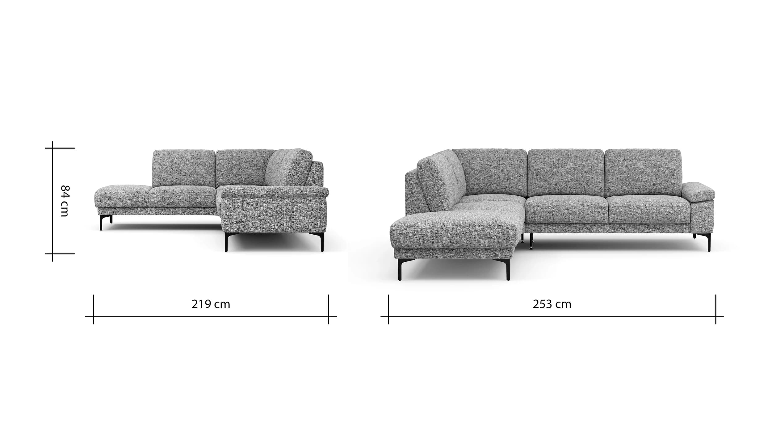 Ecksofa Matero - Ecke mit 2-Sitzer rechts, Stoff, Graubeige