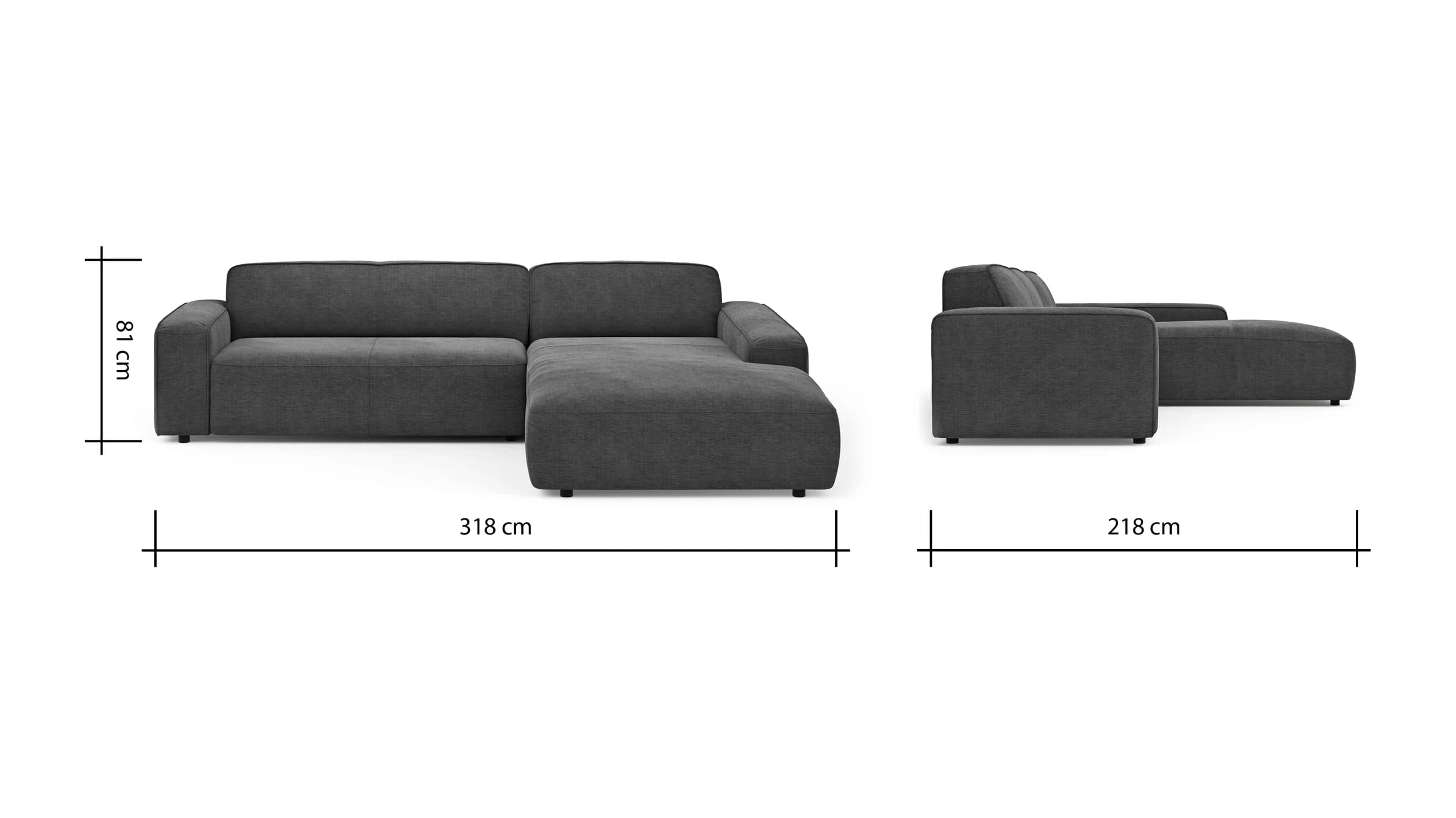 Ecksofa Denver - 2,5-Sitzer mit Longchair rechts, Stoff, Blau