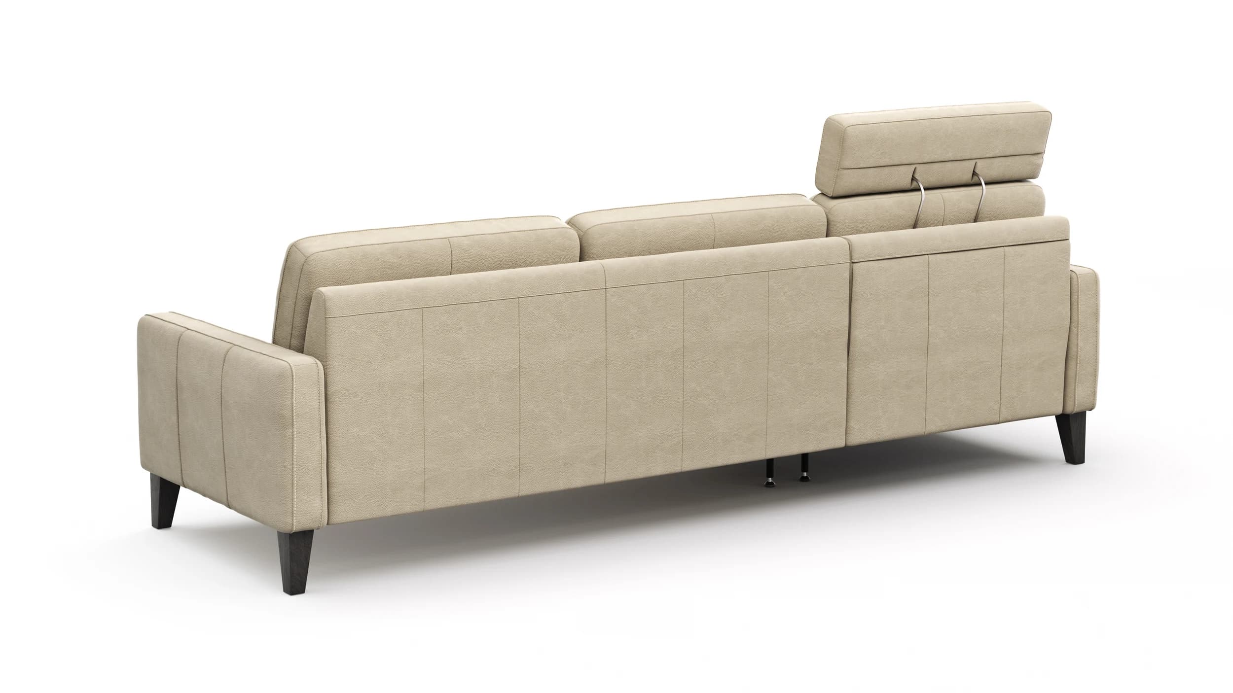 Ecksofa Matero - Longchair mit 2,5-Sitzer rechts inkl. Relaxfunktion motorisch, Leder, Taupe