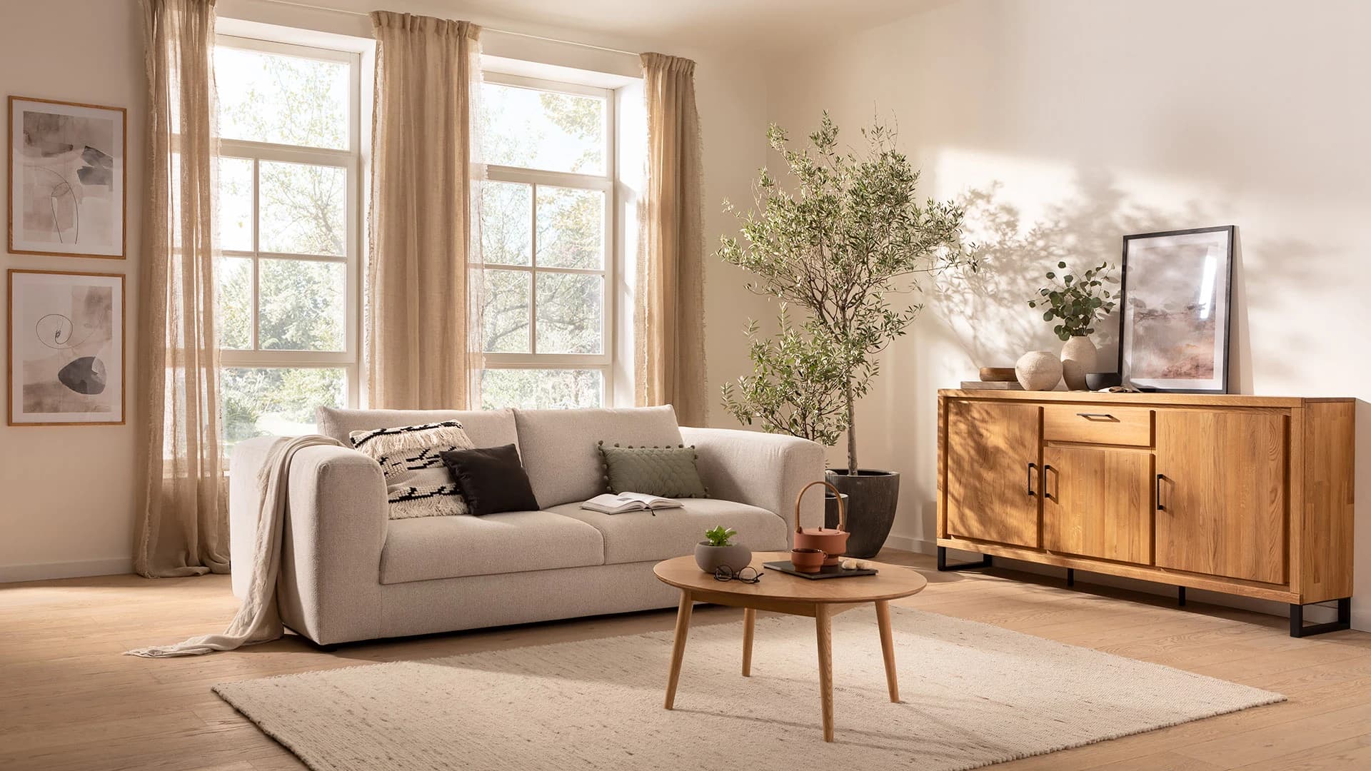 Sofa Stormy - 3-Sitzer, Stoff, Creme
