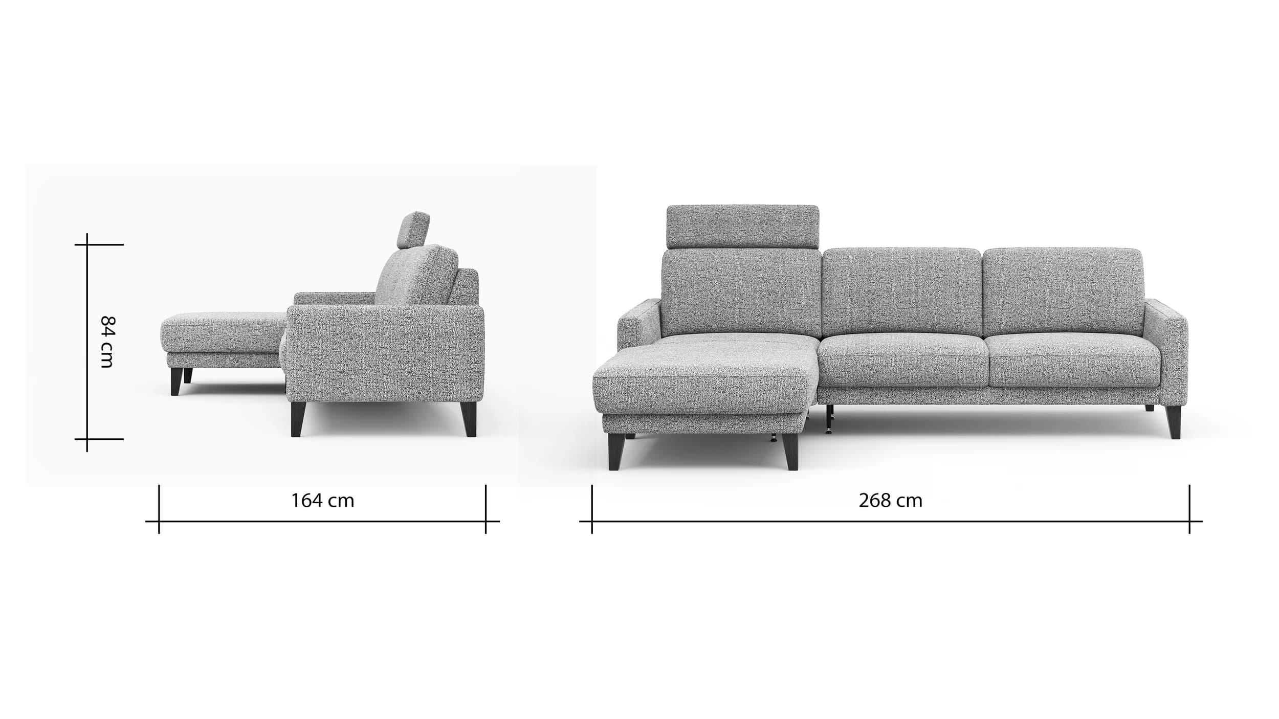 Ecksofa Matero - Longchair + 2,5-Sitzer rechts inkl. Relaxfunktion motorisch, Stoff, Graubeige