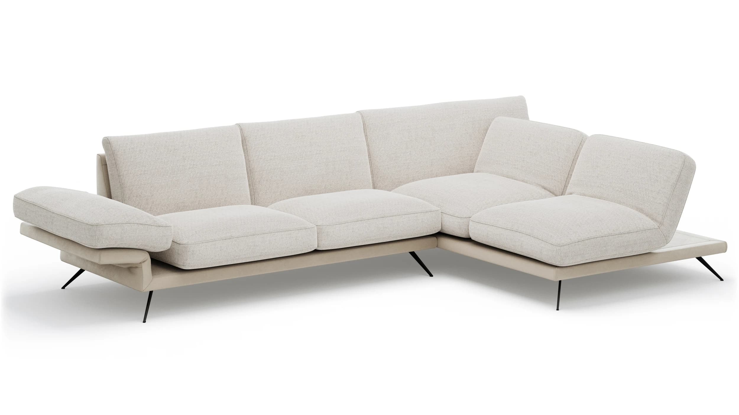 Ecksofa Valdemoro - 2,5-Sitzer mit  Longchair rechts inkl. Rückenlehne verstellbar, Stoff, Creme