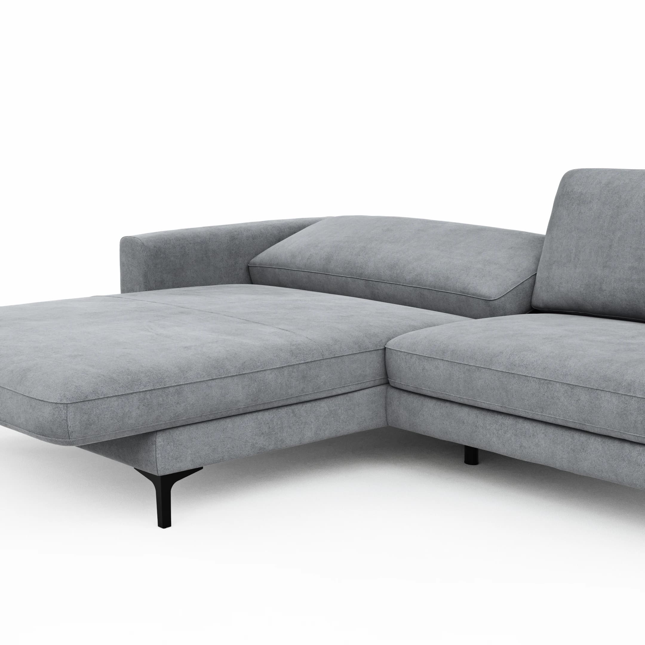 Ecksofa Oviedo - Longchair links mit 1,5-Sitzer inkl. Relaxfunktion (motorisch), Stoff, Grau
