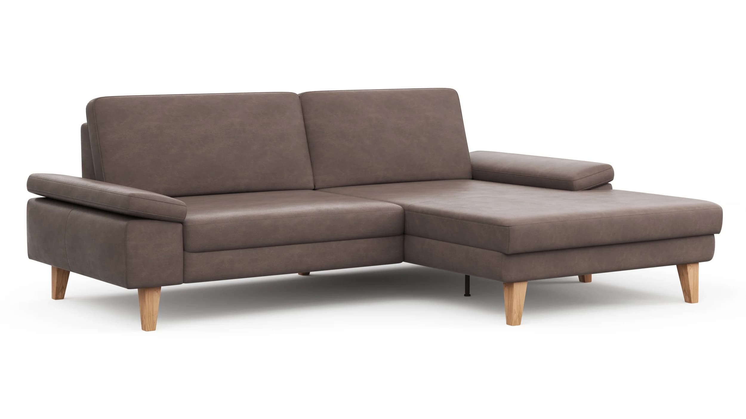 Ecksofa Houston - 1,75-Sitzer mit Longchair groß rechts, inkl. Sitztiefenverstellung und Armlehne klappbar, Leder, Dunkelbraun