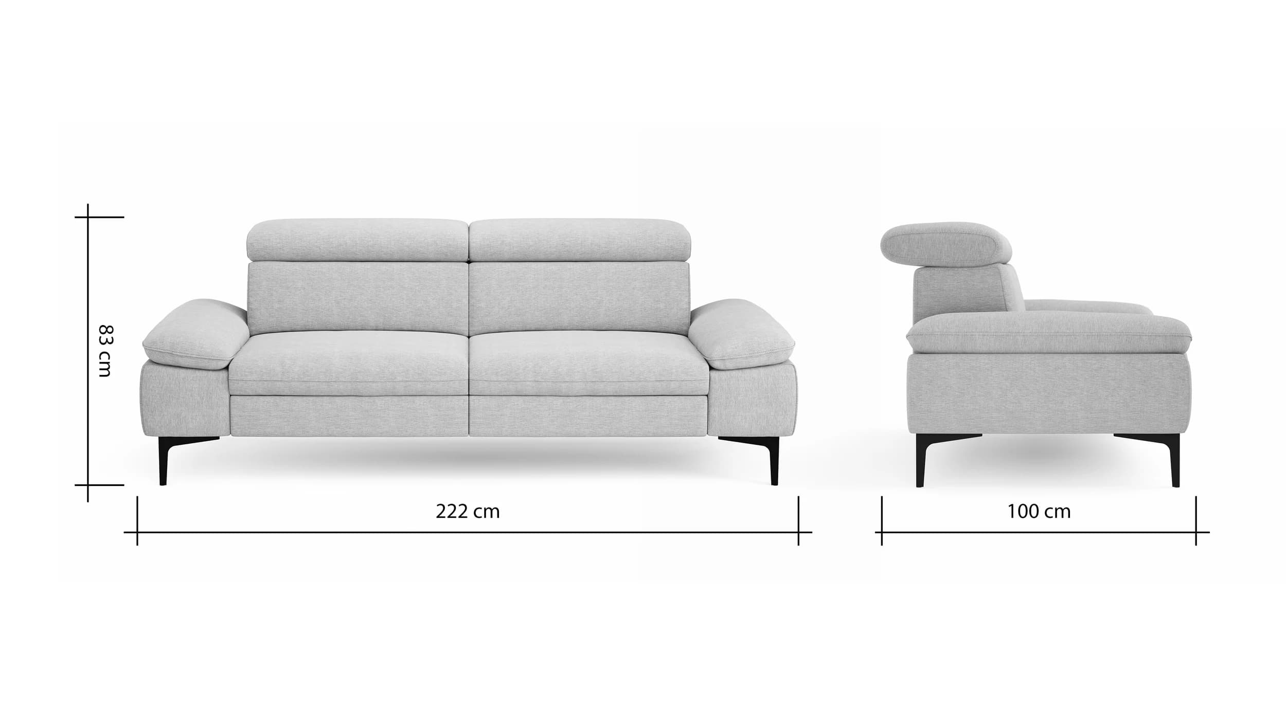 Sofa Felipa - 3-Sitzer inkl. Kopfteil verstellbar, Stoff, Natur