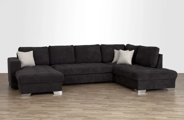 Wohnlandschaft - Ecke Links, 3-Sitzer, Ottomane rechts in Microfaser Grau