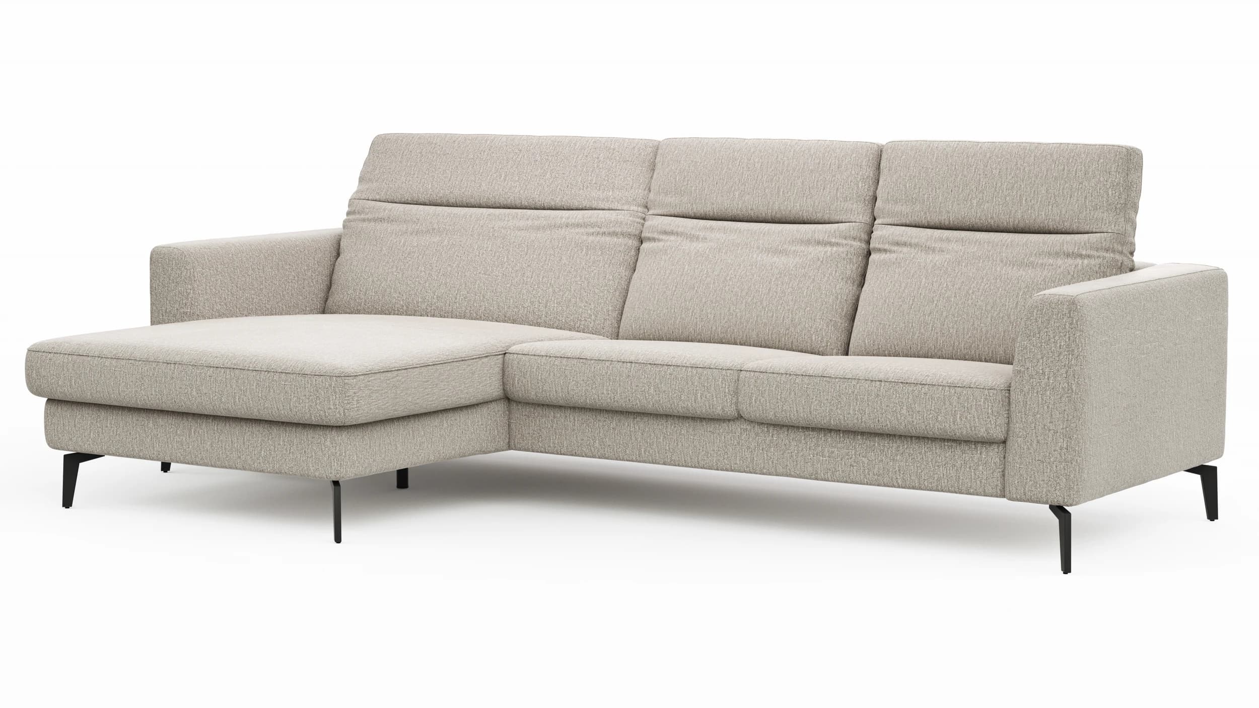 Ecksofa Rafaela 2.0 - Longchair mit 2,5-Sitzer rechts inkl. Kopfteilverstellung, Stoff, Champagner