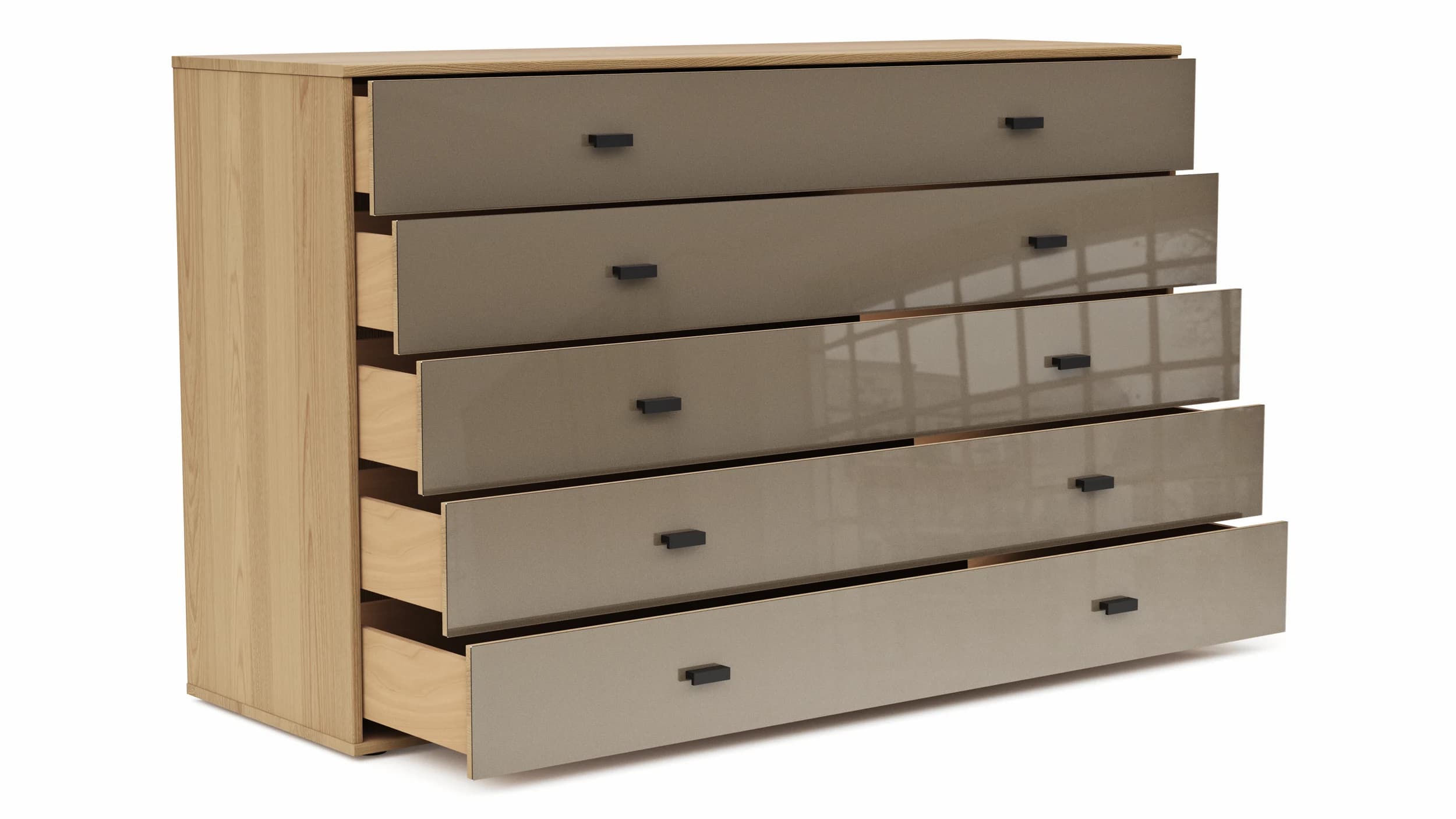 Kommode Lenoso - Eiche Nachbildung, Glas Graubraun