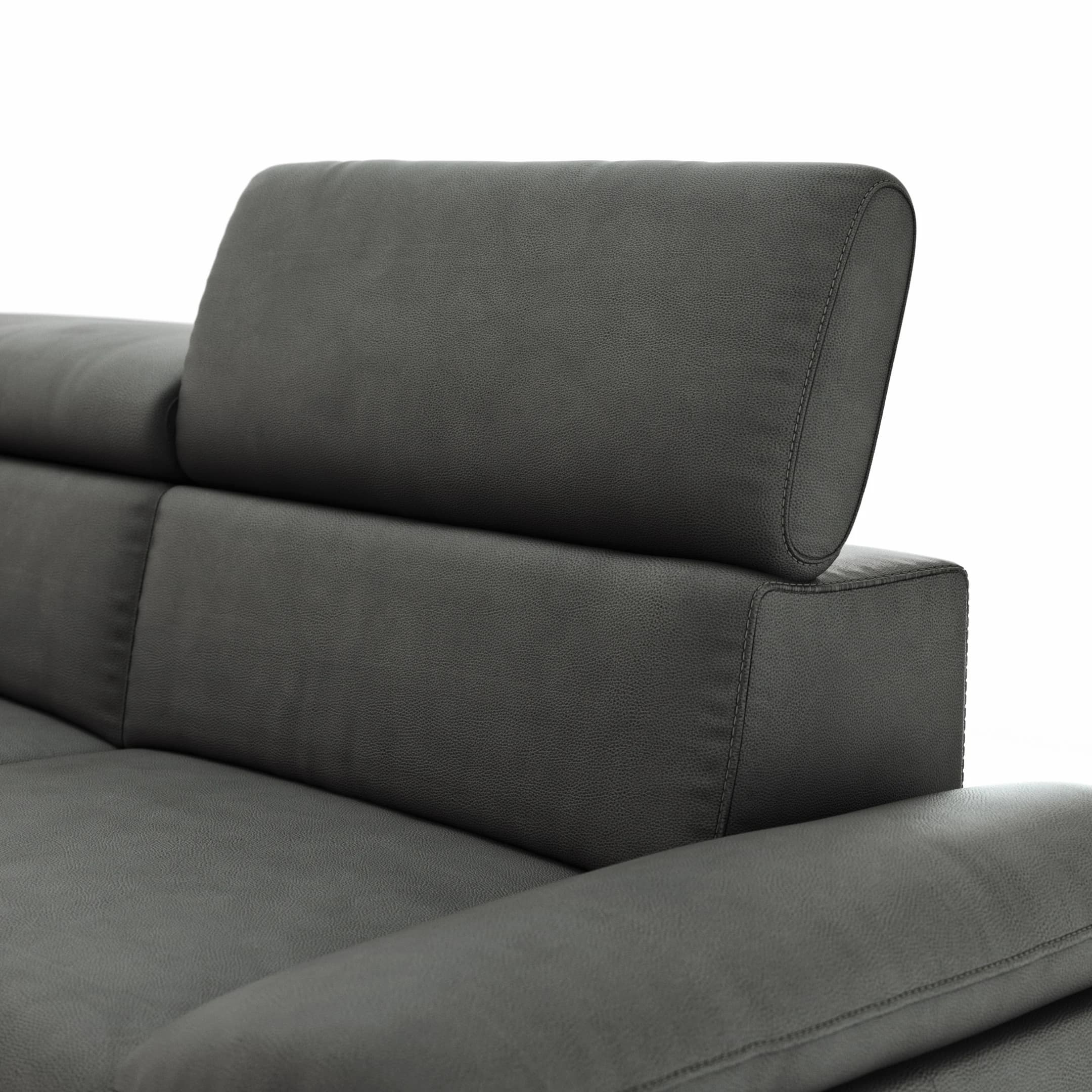 Ecksofa Felipa - Longchair links mit 2,5-Sitzer inkl. Kopfteil verstellbar, Leder, Grau
