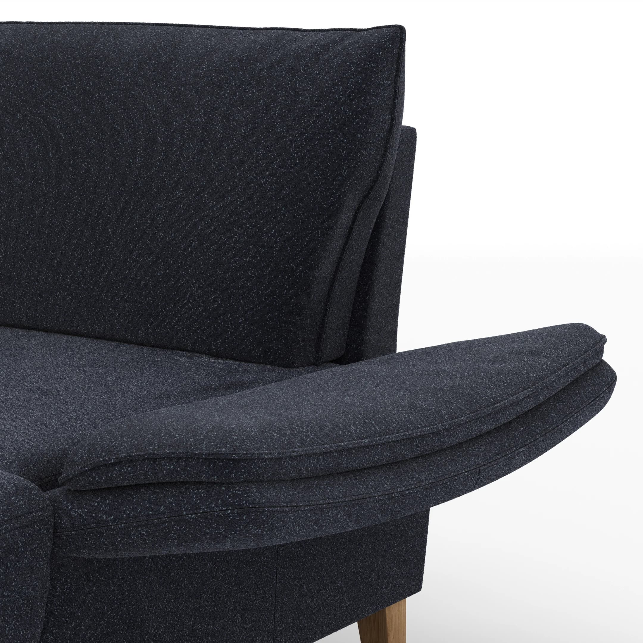 Sofa Stamford - inkl. Armlehne verstellbar und Kopfstütze, Ecksofa 2-sitzig und Abschlusshocker links mit 3,5-Sitzer, Bogen rechts, Stoff, Dunkelblau