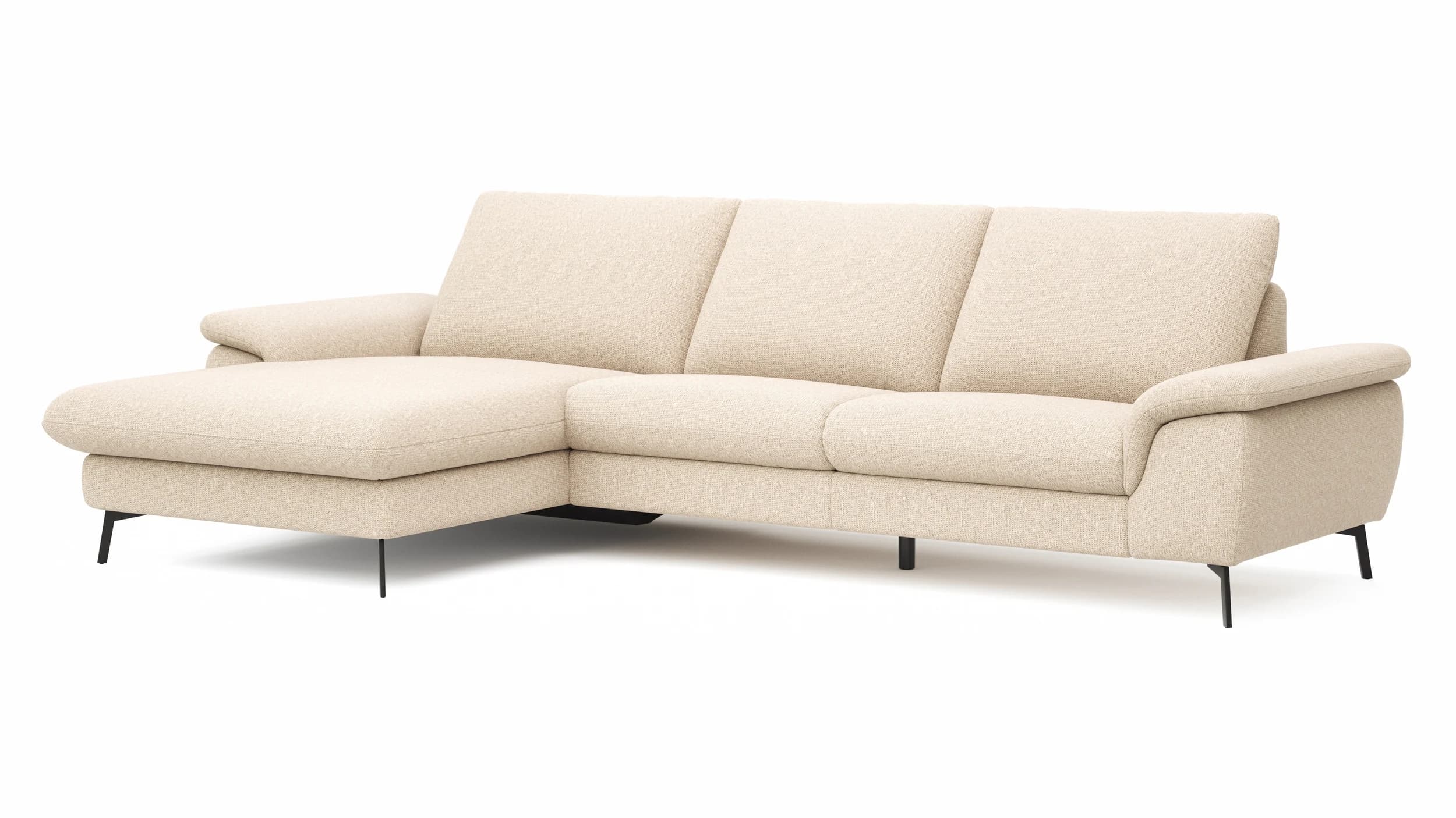 Ecksofa Gotera - Longchair links mit 1,5-Sitzer med. + 1,5-Sitzer med. rechts inkl. Rückenlehne verstellbar, Stoff, Creme