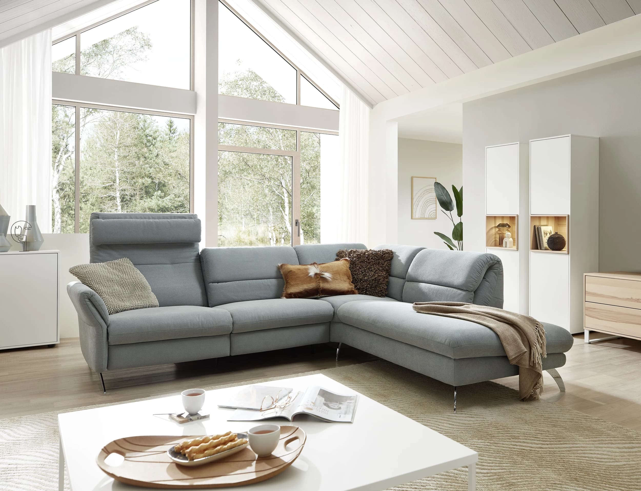 Ecksofa EM Koper -  3-Sitzer mit Ecke rechts, Rückenlehne verstellbar, Stoff, grün