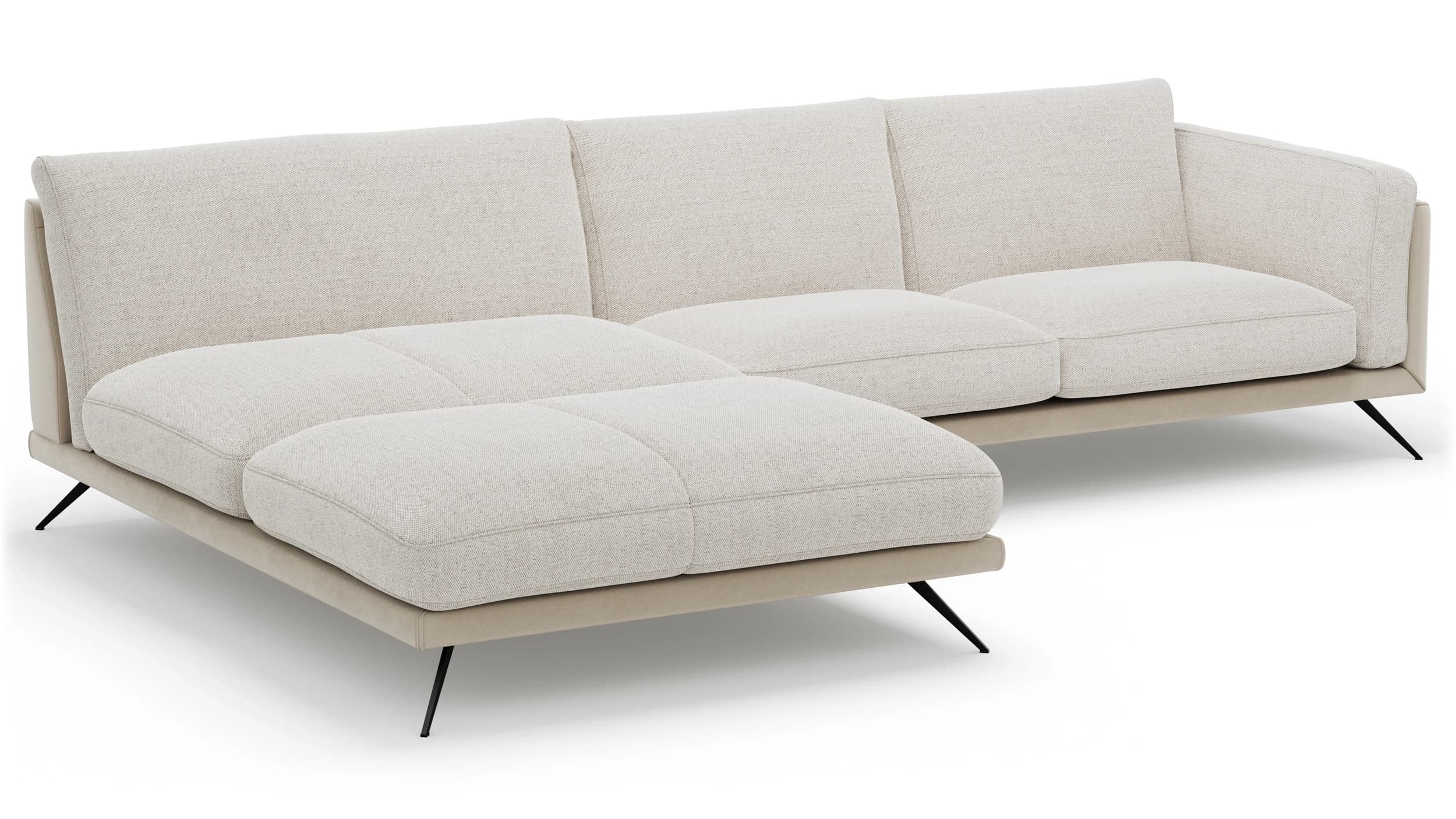 Ecksofa Valdemoro - Longchair mit 2,5-Sitzer rechts inkl. Rückenlehne verstellbar, Stoff, Creme
