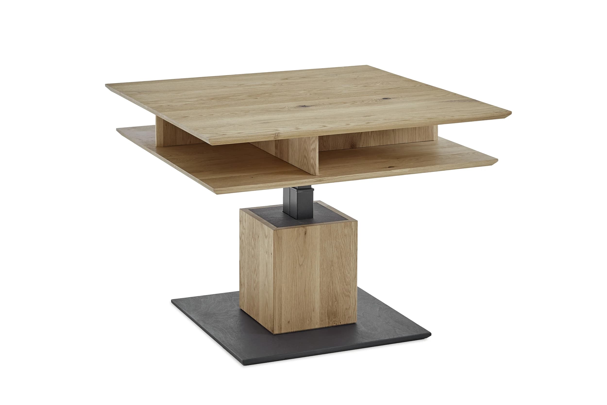 Couchtisch - höhenverstellbar L/B/H 85x85x48/63 cm, Kerneiche massiv