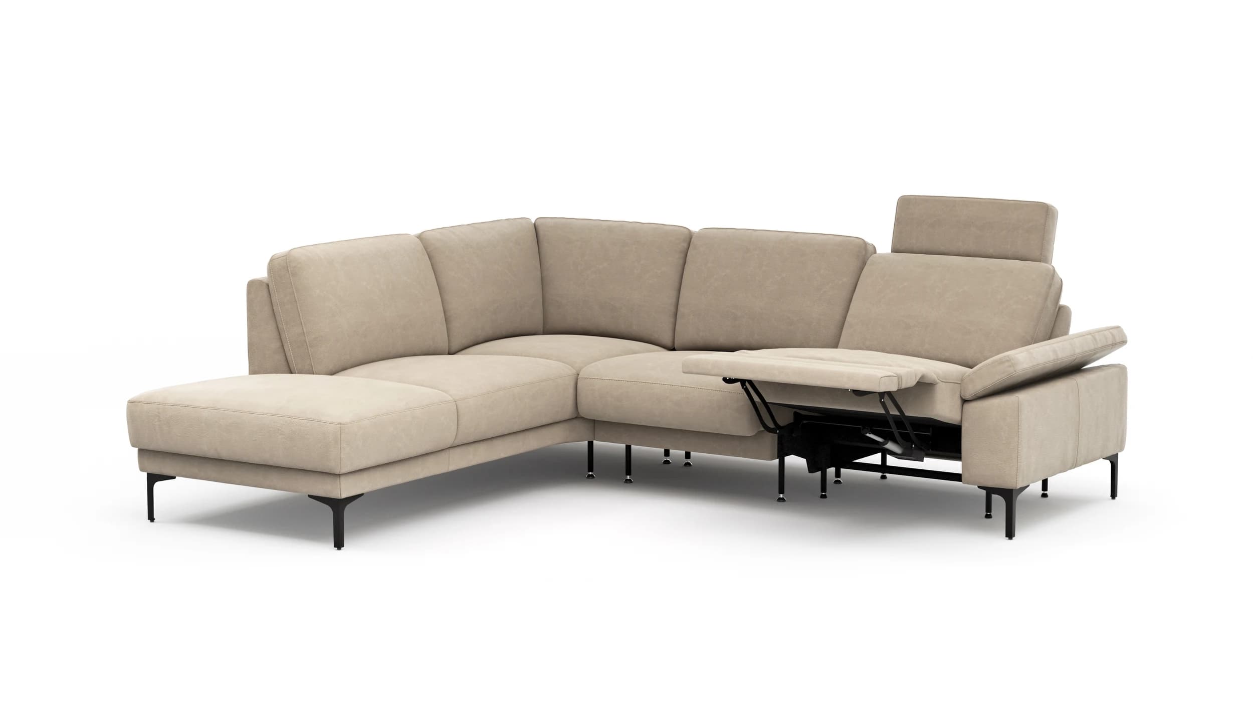Ecksofa Matero - Ecke mit 2-Sitzer rechts inkl. Relaxfunktion motorisch und Sitzvorzug, Leder, Taupe