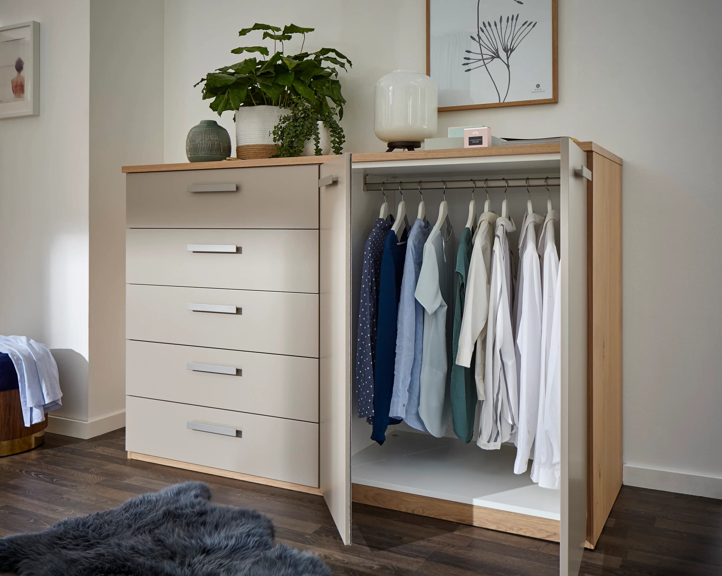 Kommode Viana - Balkeneiche furniert, Taupe