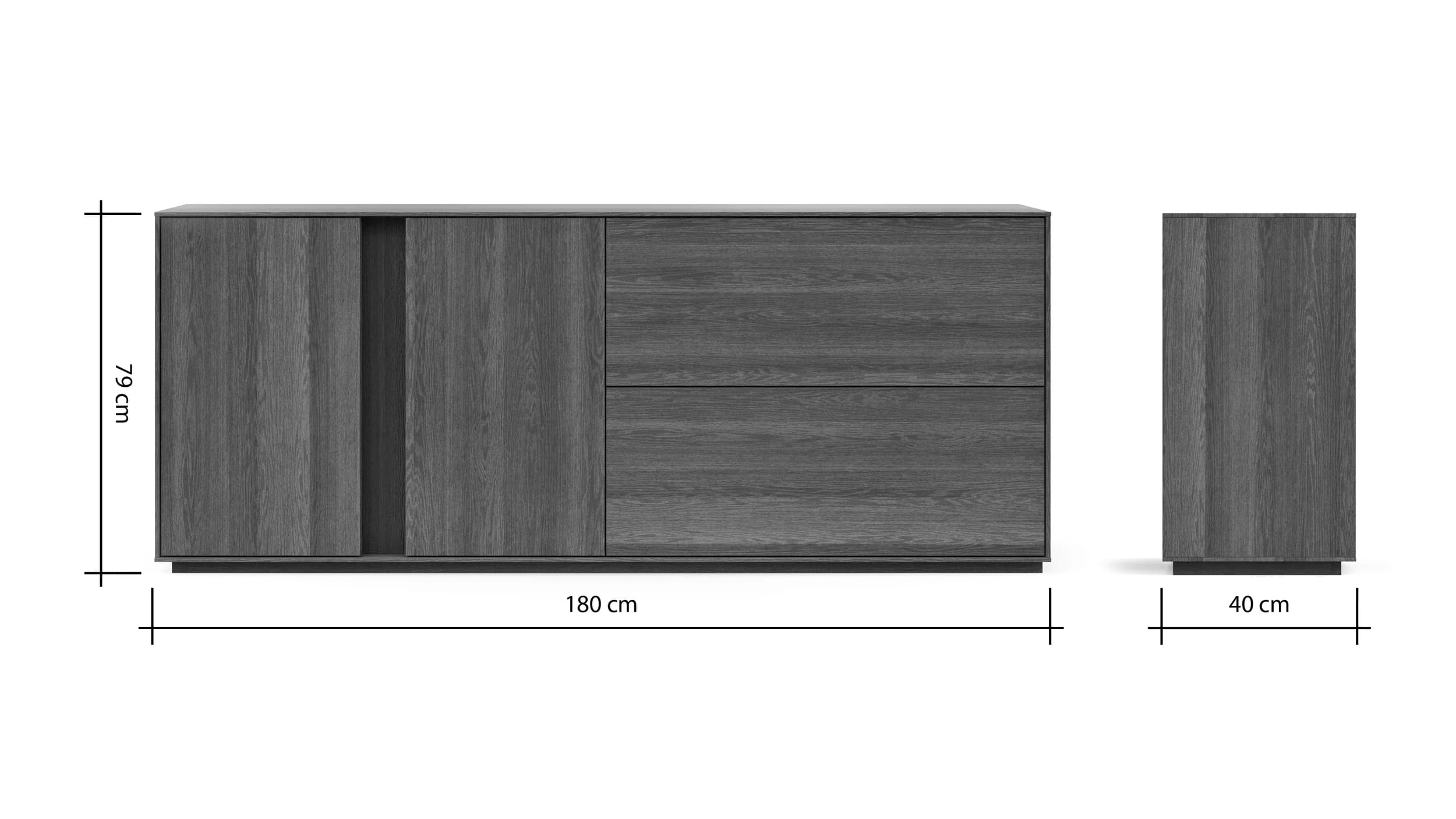 Sideboard Saratoga - mit Klapptüren, Buche massiv, silbergrau geölt