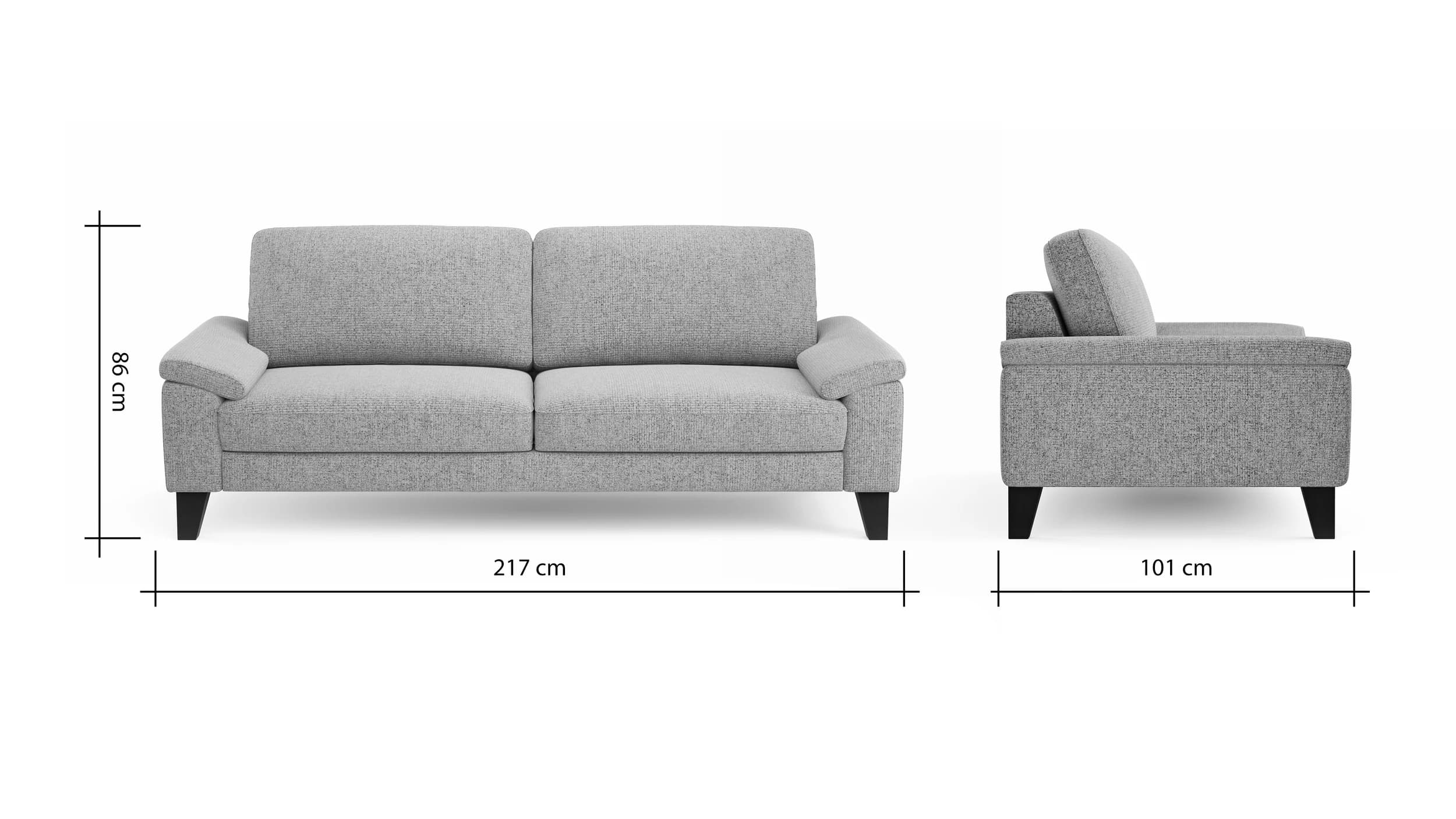 Sofa Oviedo - 3-Sitzer, Stoff, Grau