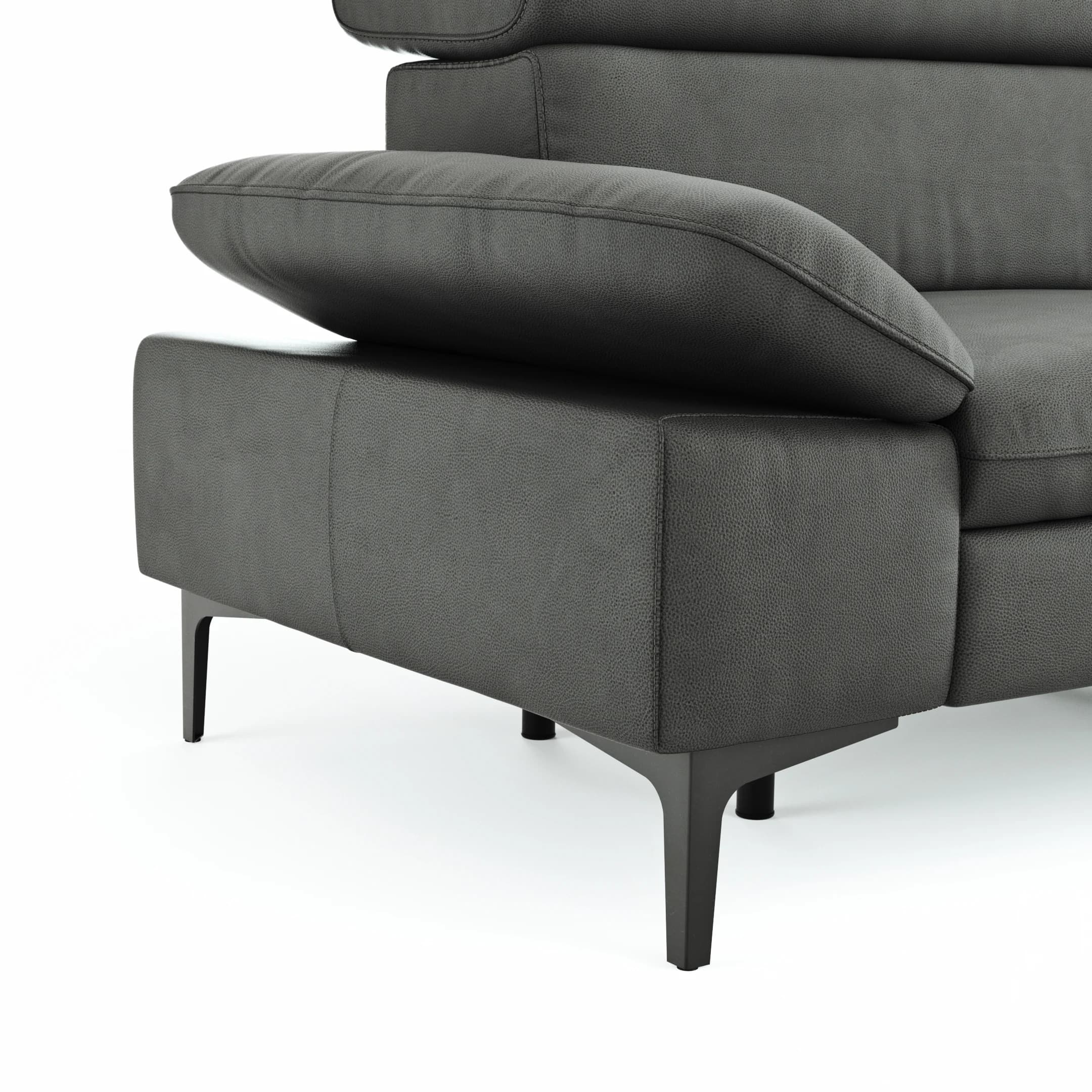 Ecksofa Felipa - 2,5-Sitzer mit Ecke rechts inkl. Armlehne verstellbar und Rückenlehne/Sitztiefe verstellbar (motorisch), Leder, Grau