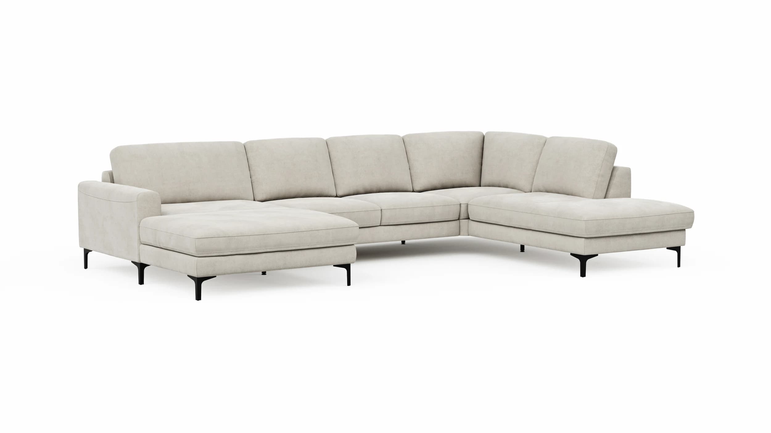 Wohnlandschaft Oviedo - Longchair links mit 2-Sitzer und Ecke rechts, Stoff, Natur