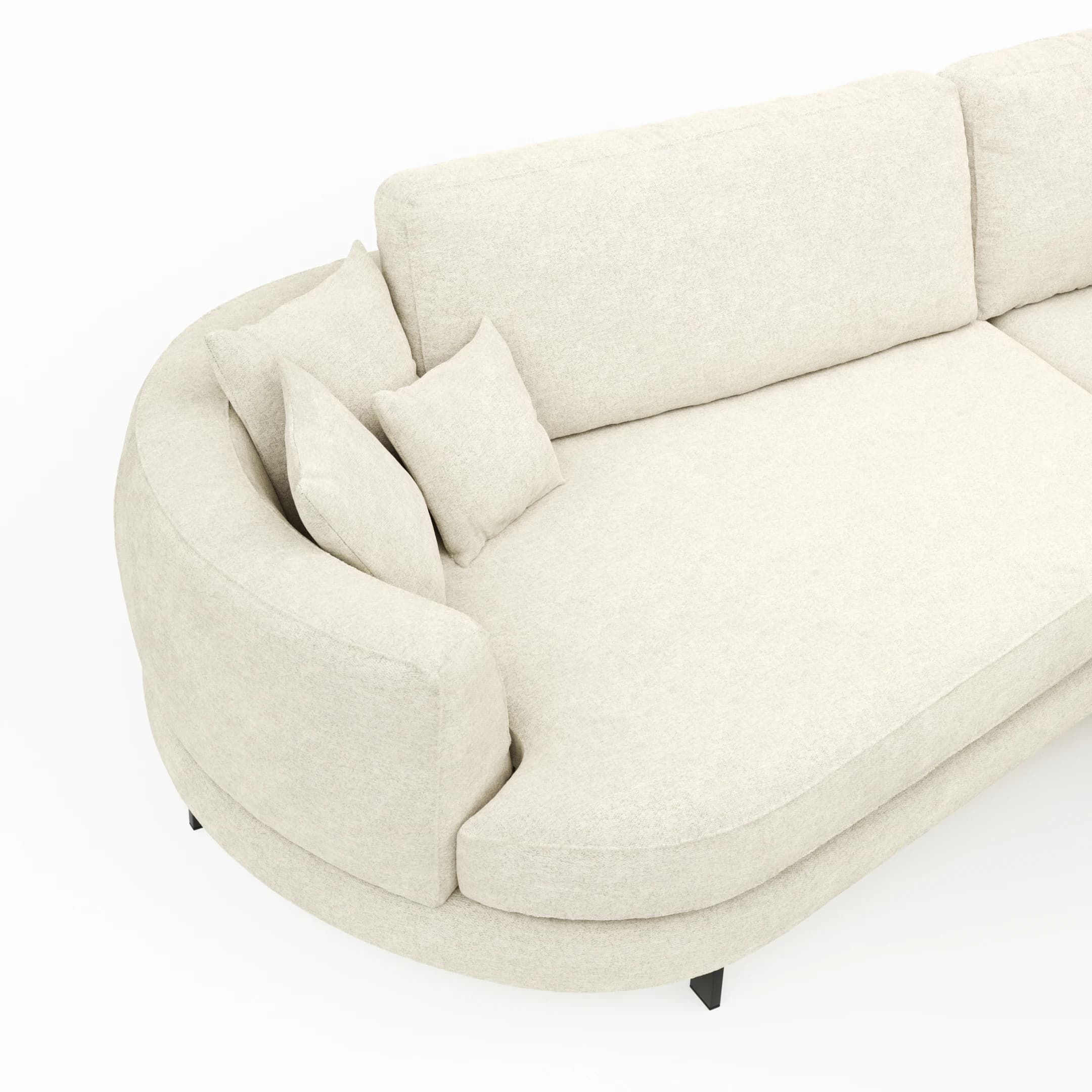 Ecksofa Solenne - Diwan rund links mit Ottomane rechts, Stoff, Weiß