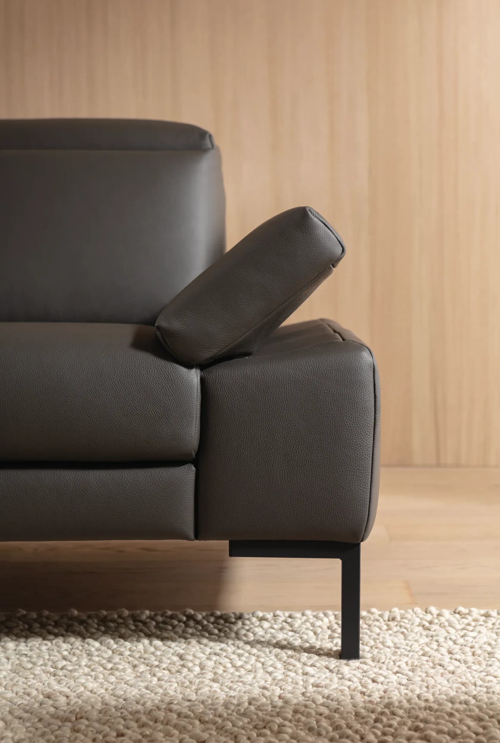 Sofa Braska - 2,5-Sitzer, inkl. Kopfstütze und Armlehne verstellbar, Leder, Anthrazit