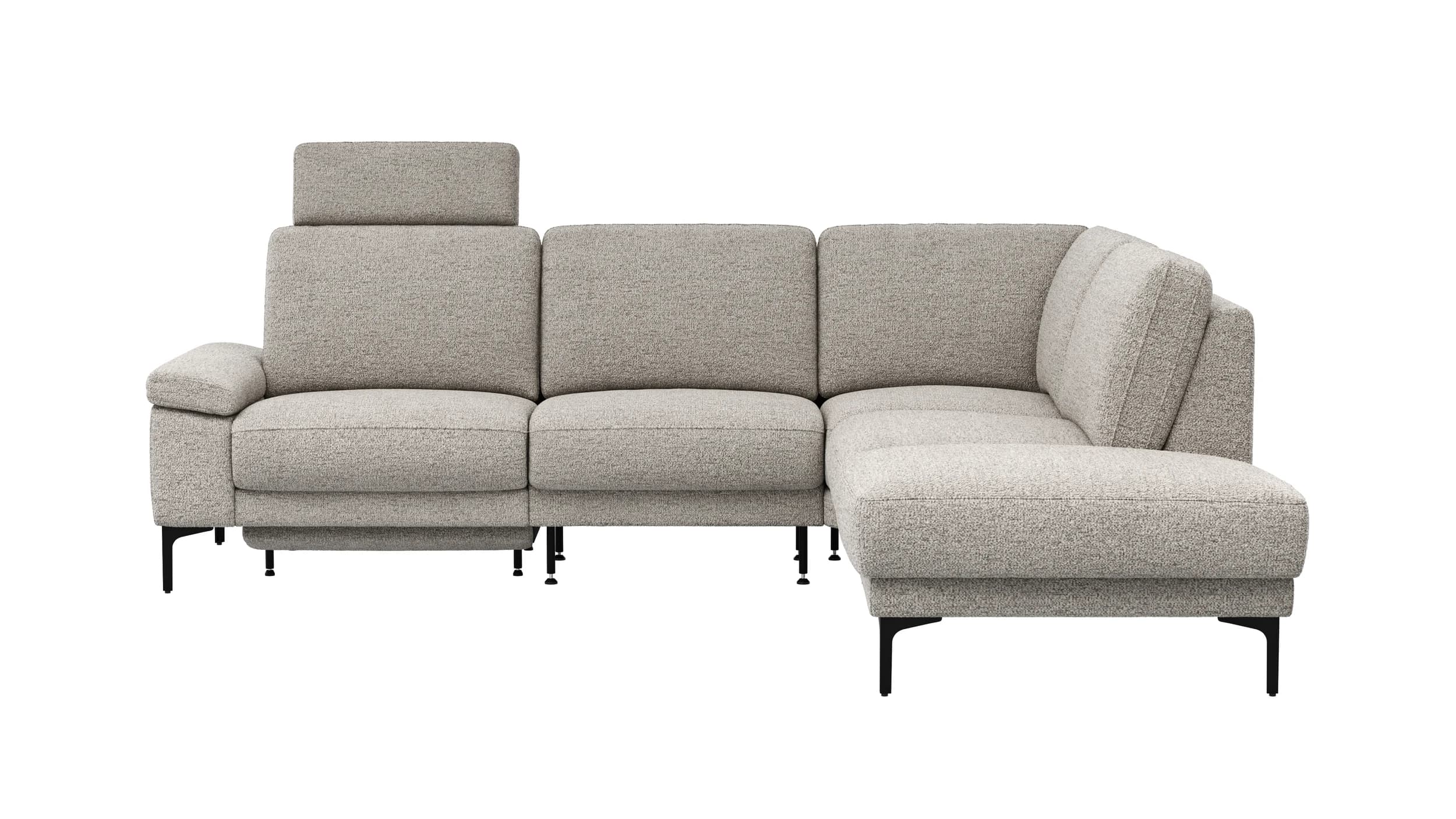 Ecksofa Matero - 2-Sitzer mit Ecke rechts inkl. Relaxfunktion motorisch und Sitzvorzug, Stoff, Hellgrau