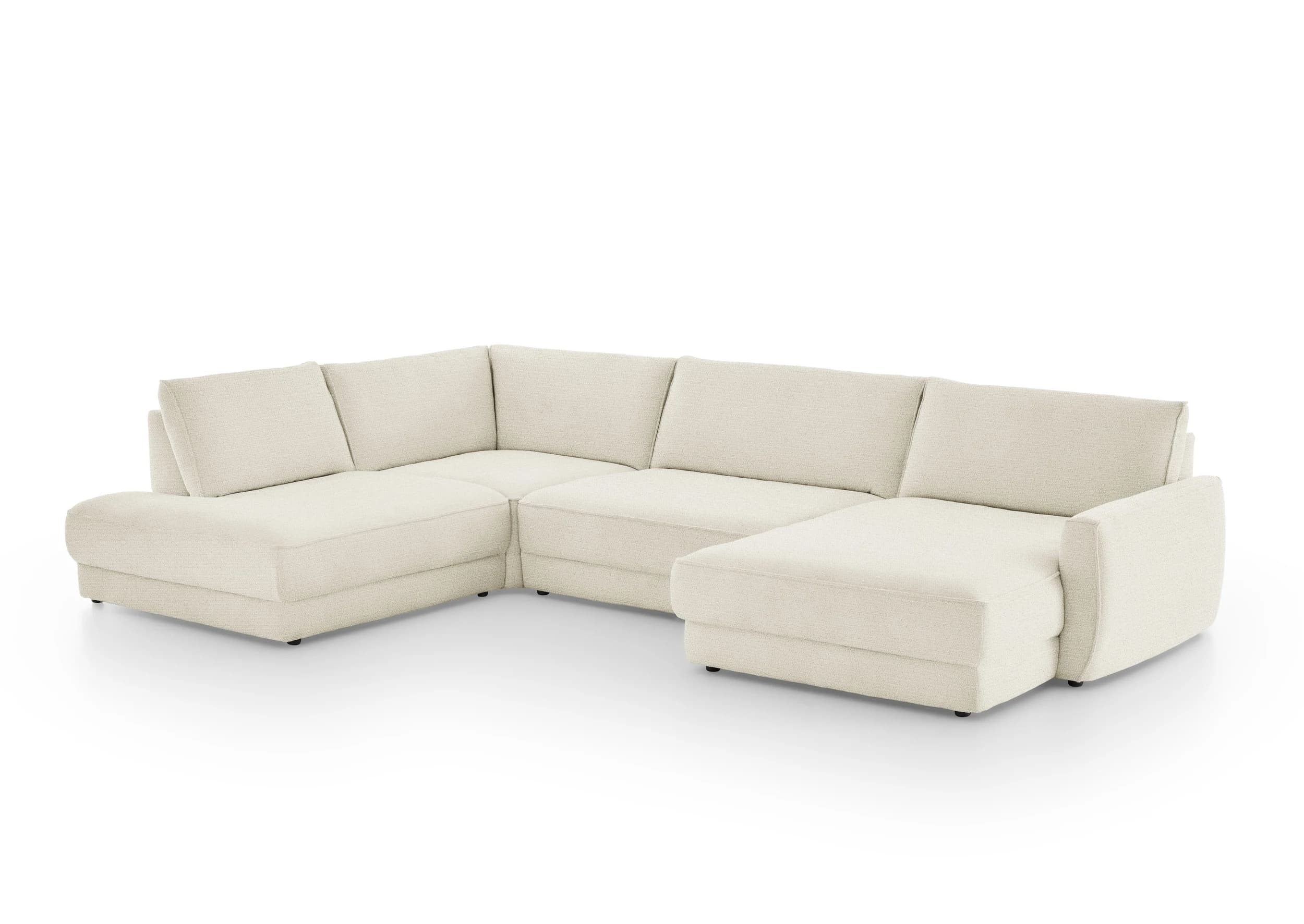 Wohnlandschaft - Ecke links mit Sofa 2-Sitzer und Longchair rechts, Stoff, Natur