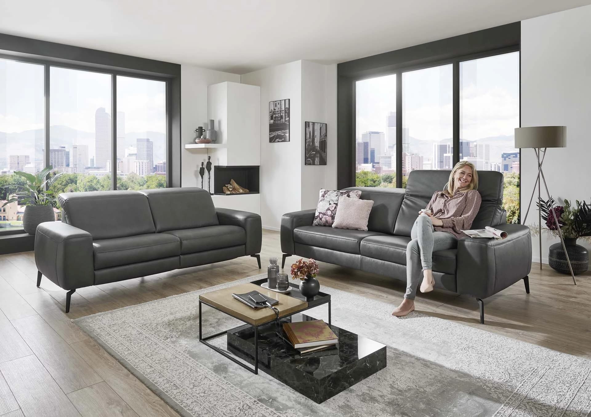 Sofa - 2,5-Sitzer, Kopfteil verstellbar, Stoff, Graphit